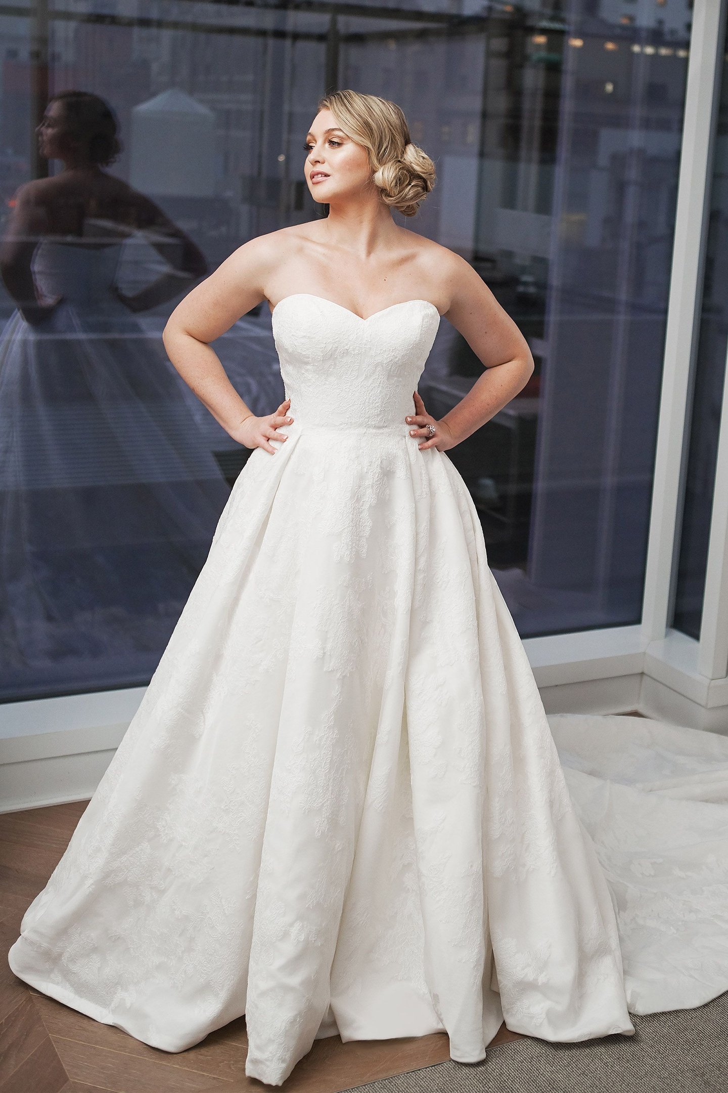 Justin Alexander Signature Style 9858 Organza Ball Gown with Allover Lace Appliqués and Monarch Train Iskra Lawrence