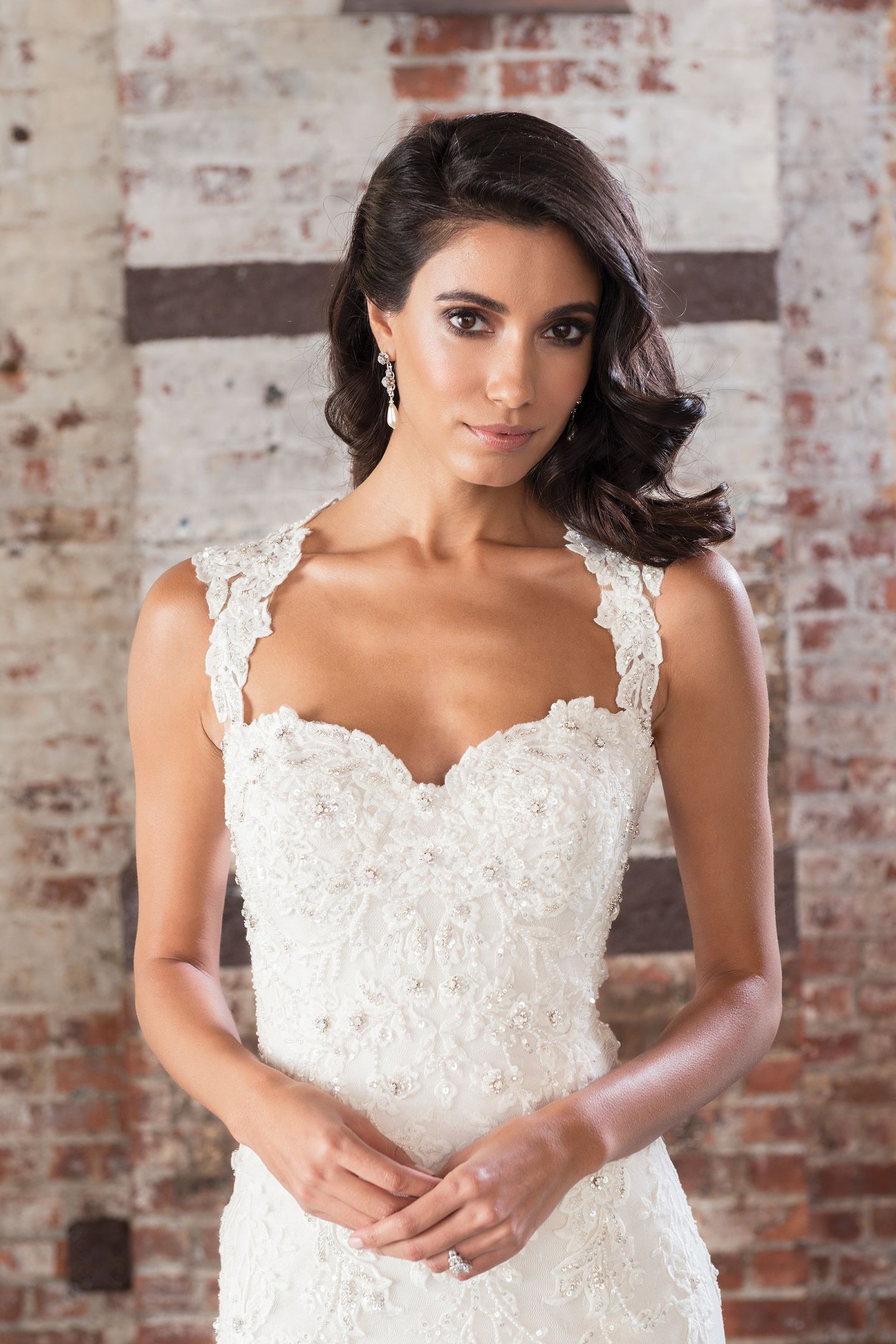 Justin Alexander Signature Style 9861 Sequin Beaded Lace Fit and Flare Gown with Open Back