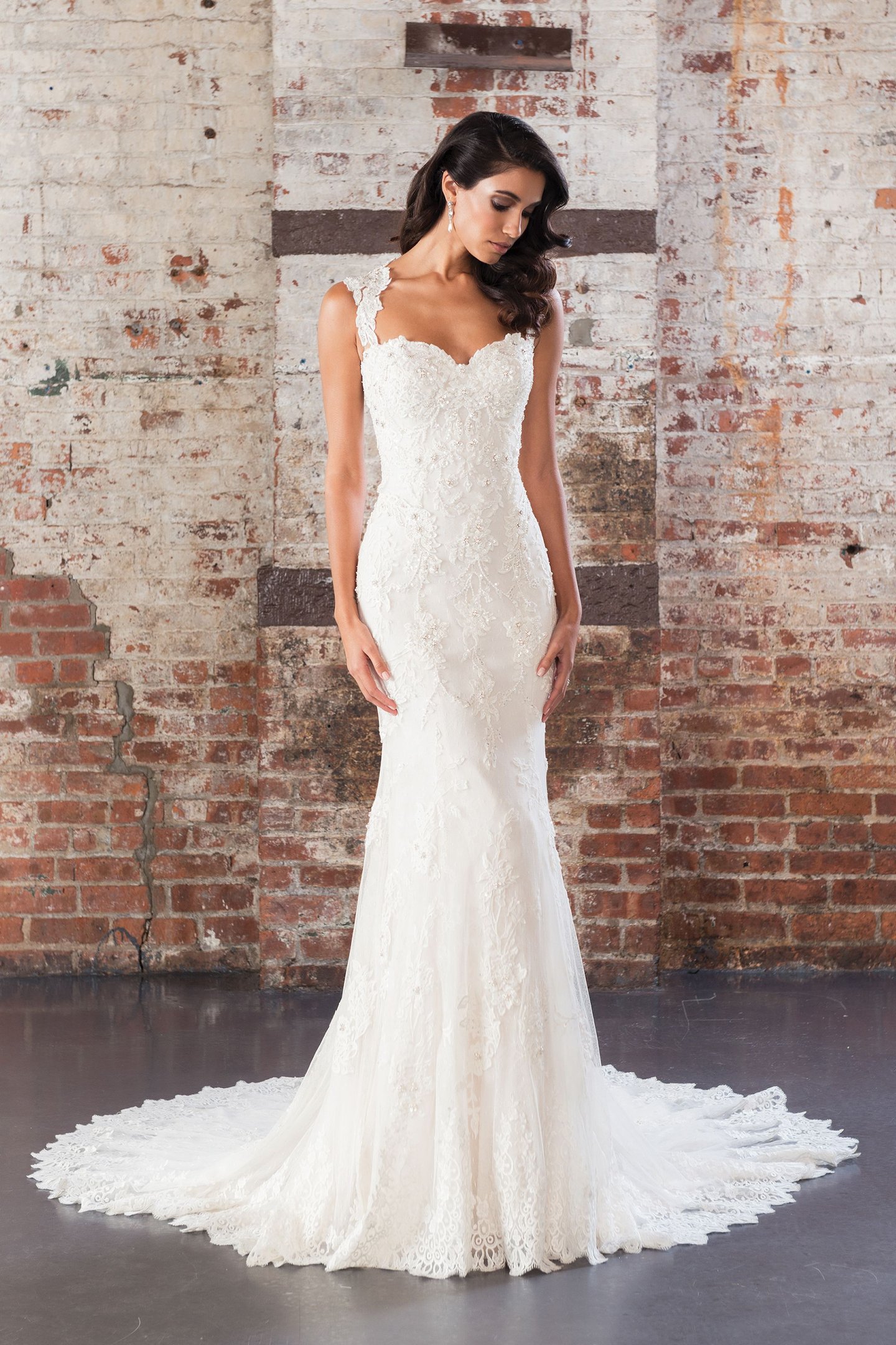 Justin Alexander Signature Style 9861 Sequin Beaded Lace Fit and Flare Gown with Open Back