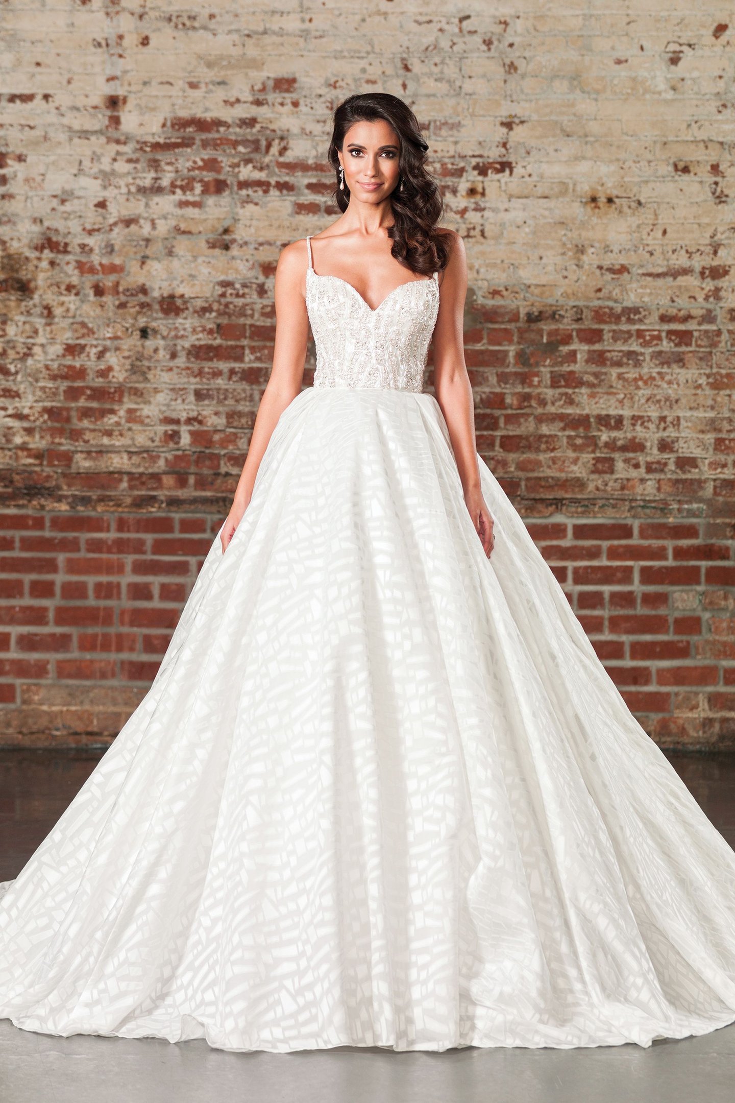 Justin Alexander Signature Style 9864 Liquid Beading and Crystal Adorned Voluminous Ball Gown