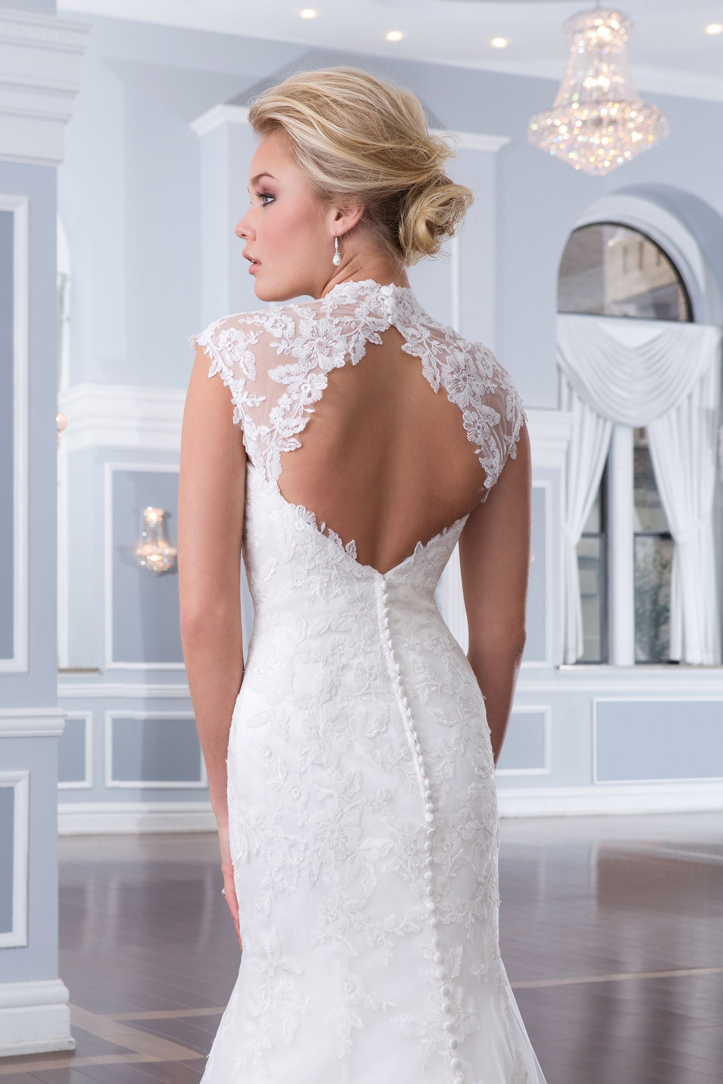 Lillian West Style 6298 Tulle Fit and Flare Dress with Mandarin Collar