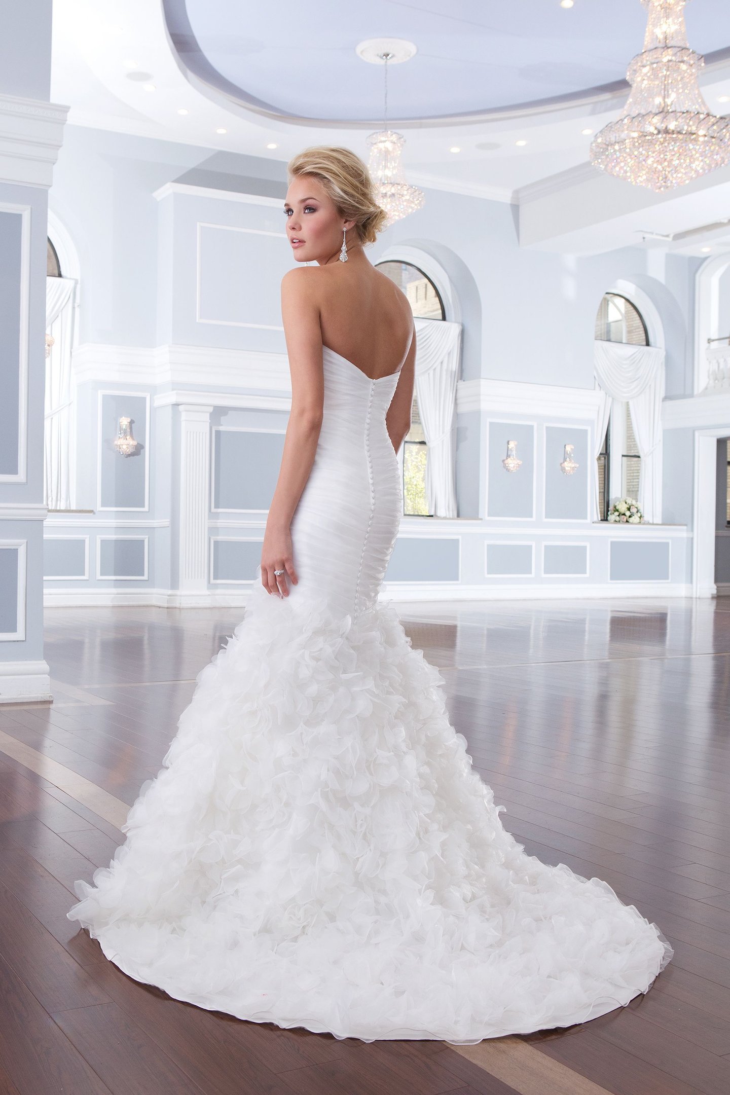 Lillian West Style 6299 Organza Mermaid Dress with Floral Skirt