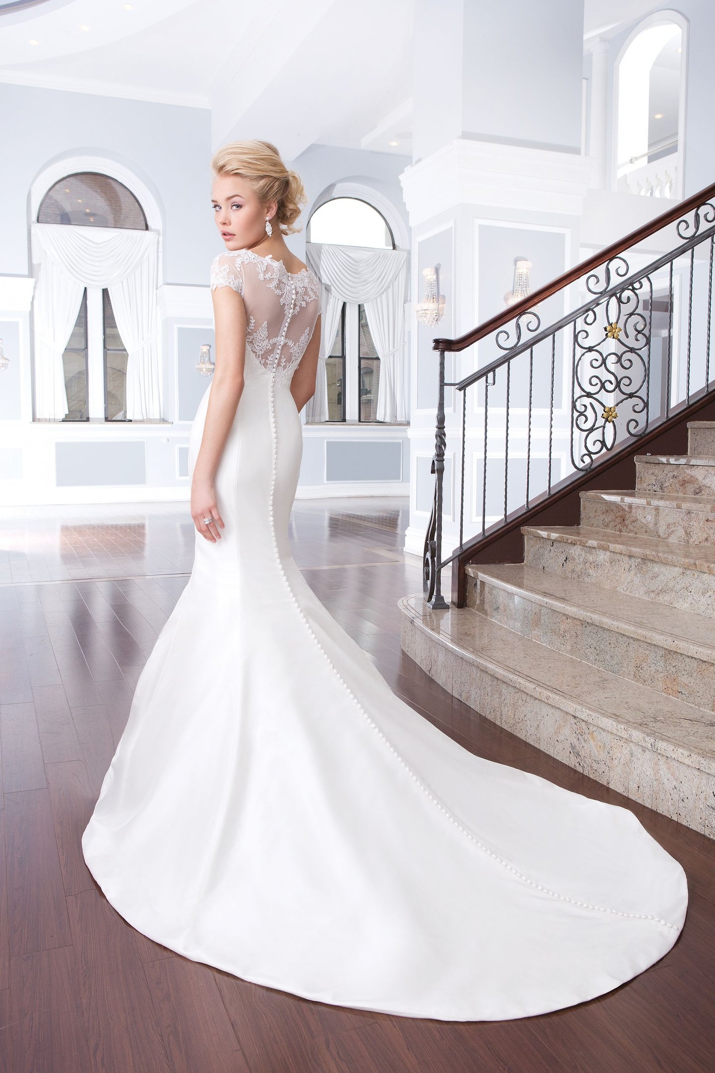 Lillian West Style 6319 Mermaid Sabrina Neckline Dress with Cap Sleeves