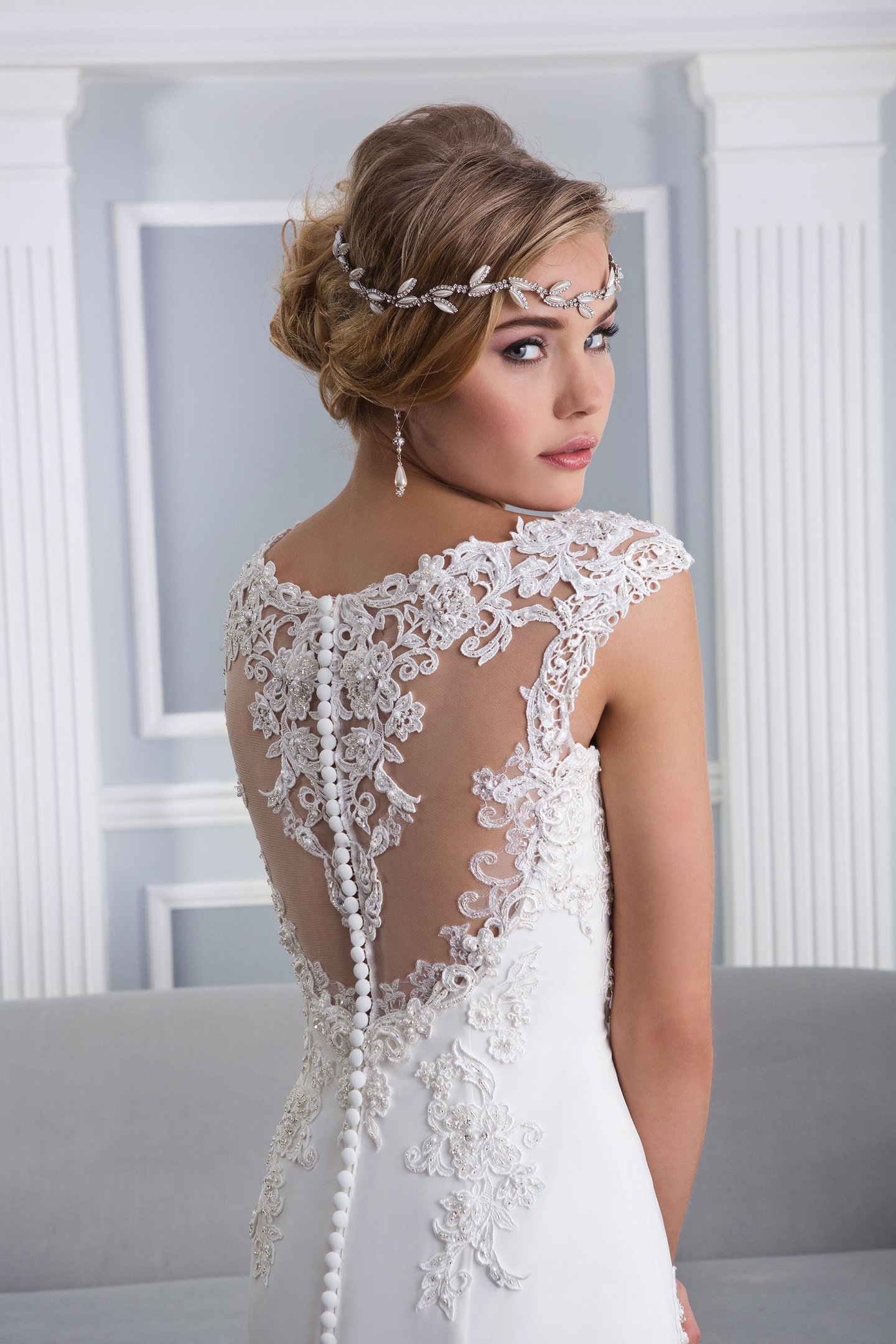 Lillian West Style 6326 Beaded Lace and Chiffon Gown with Lace Cap Sleeves