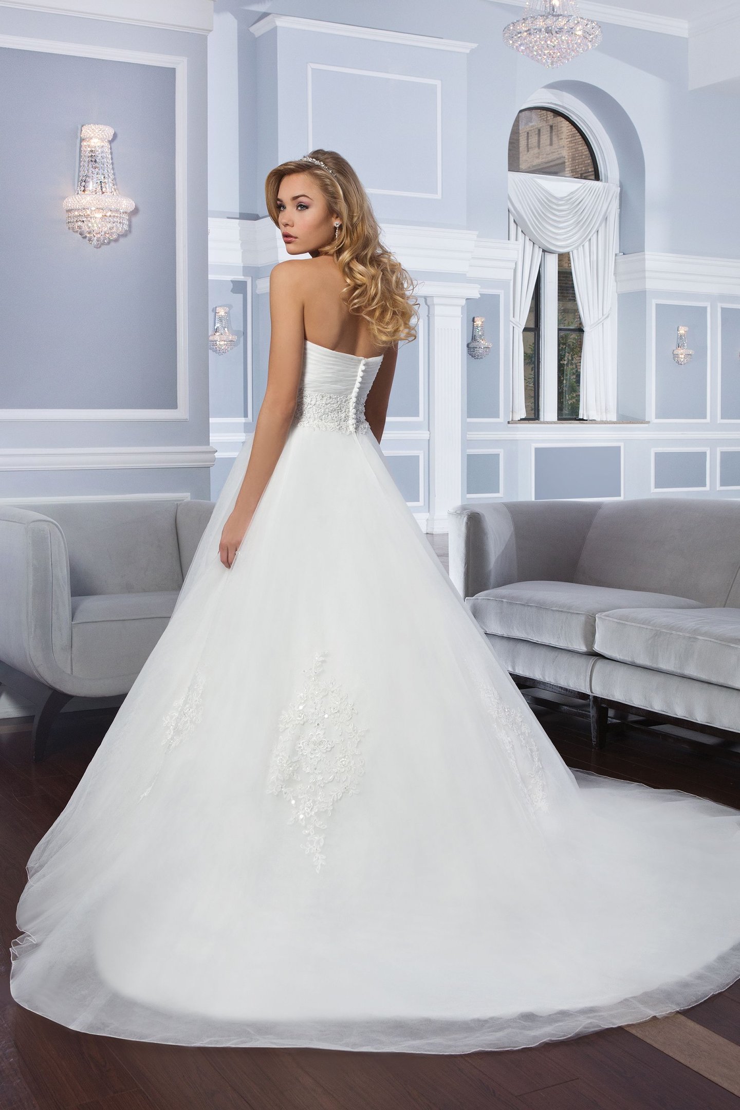 Lillian West Style 6328 Venice Lace Cummerbund Ball Gown