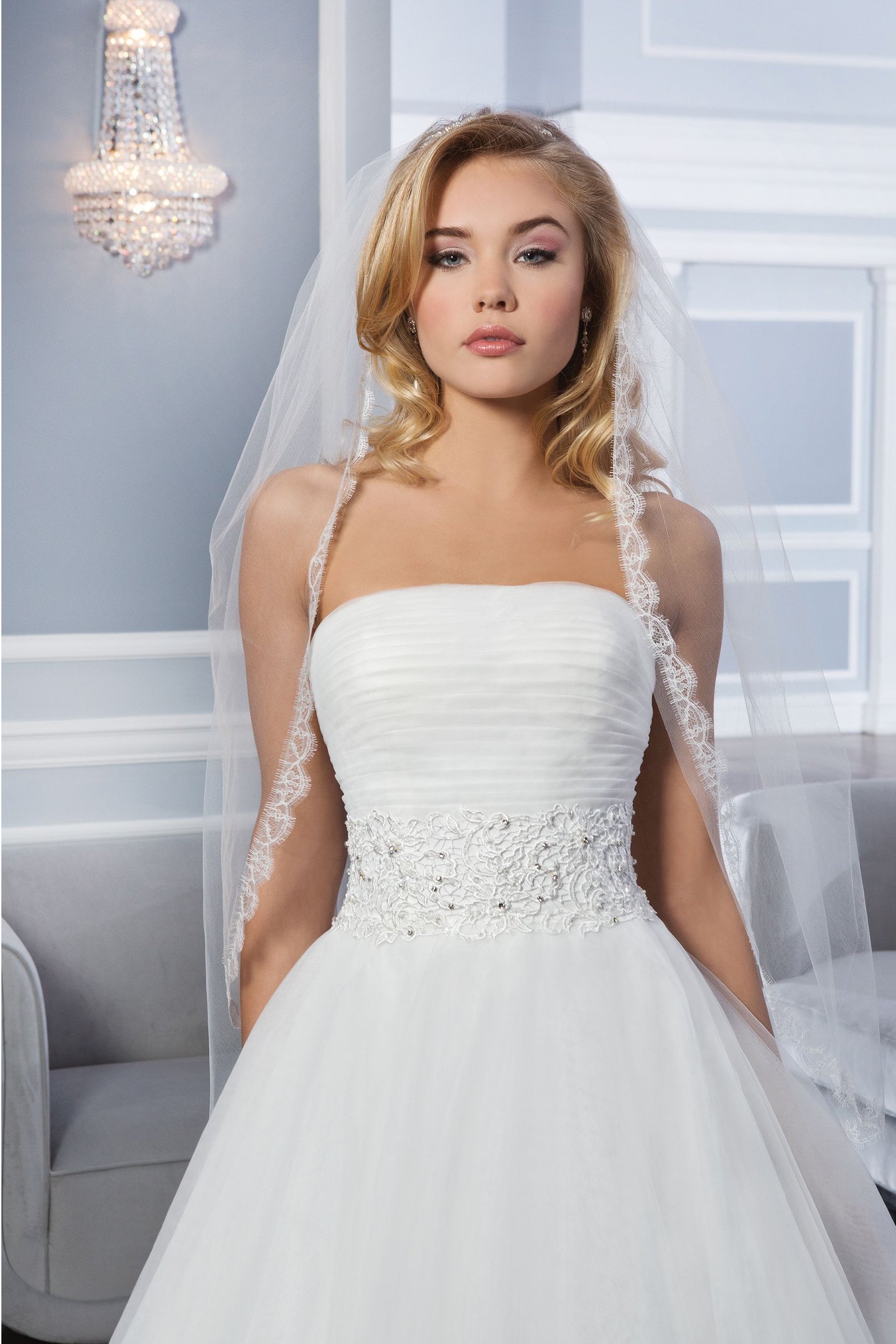 Lillian West Style 6328 Venice Lace Cummerbund Ball Gown