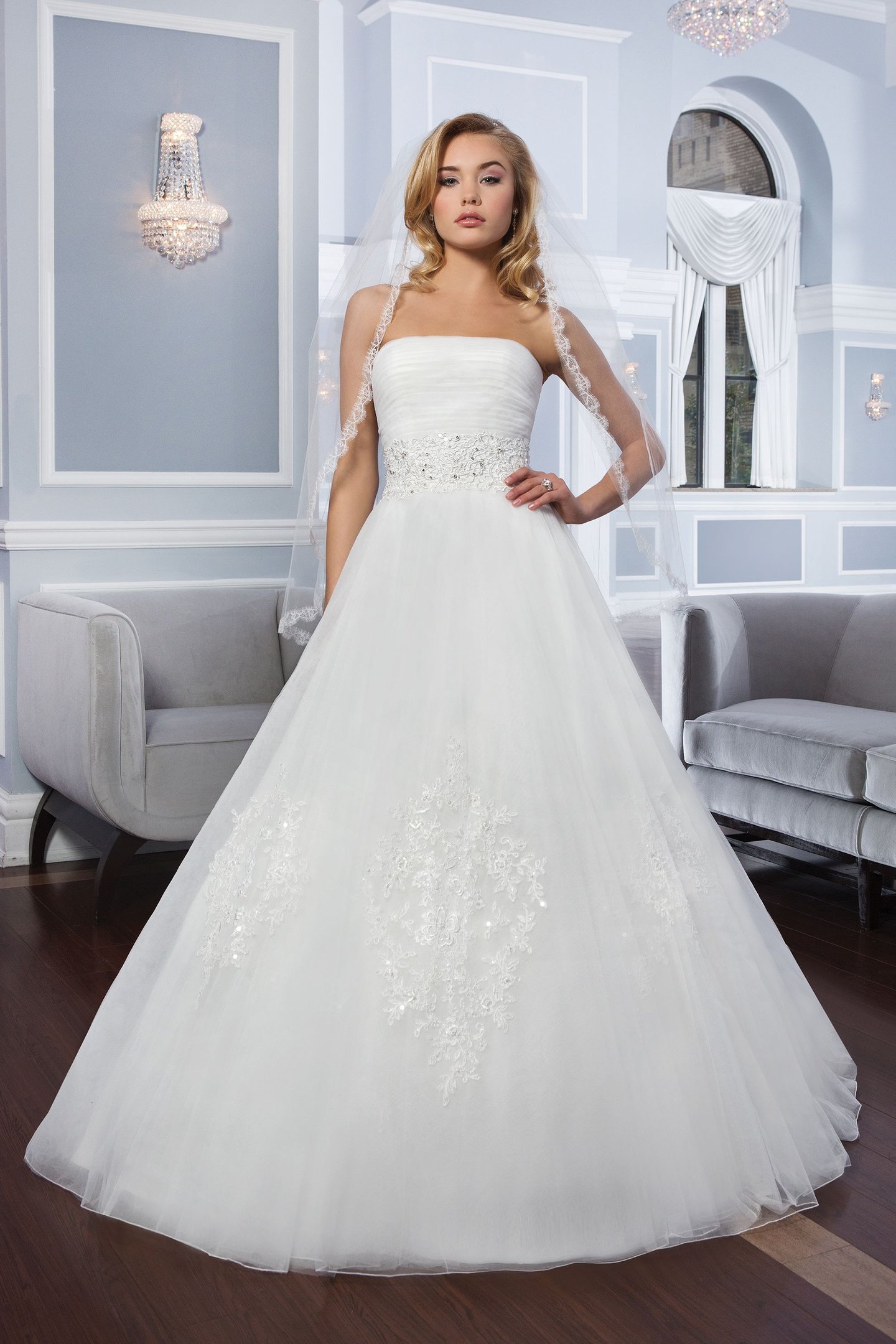 Lillian West Style 6328 Venice Lace Cummerbund Ball Gown