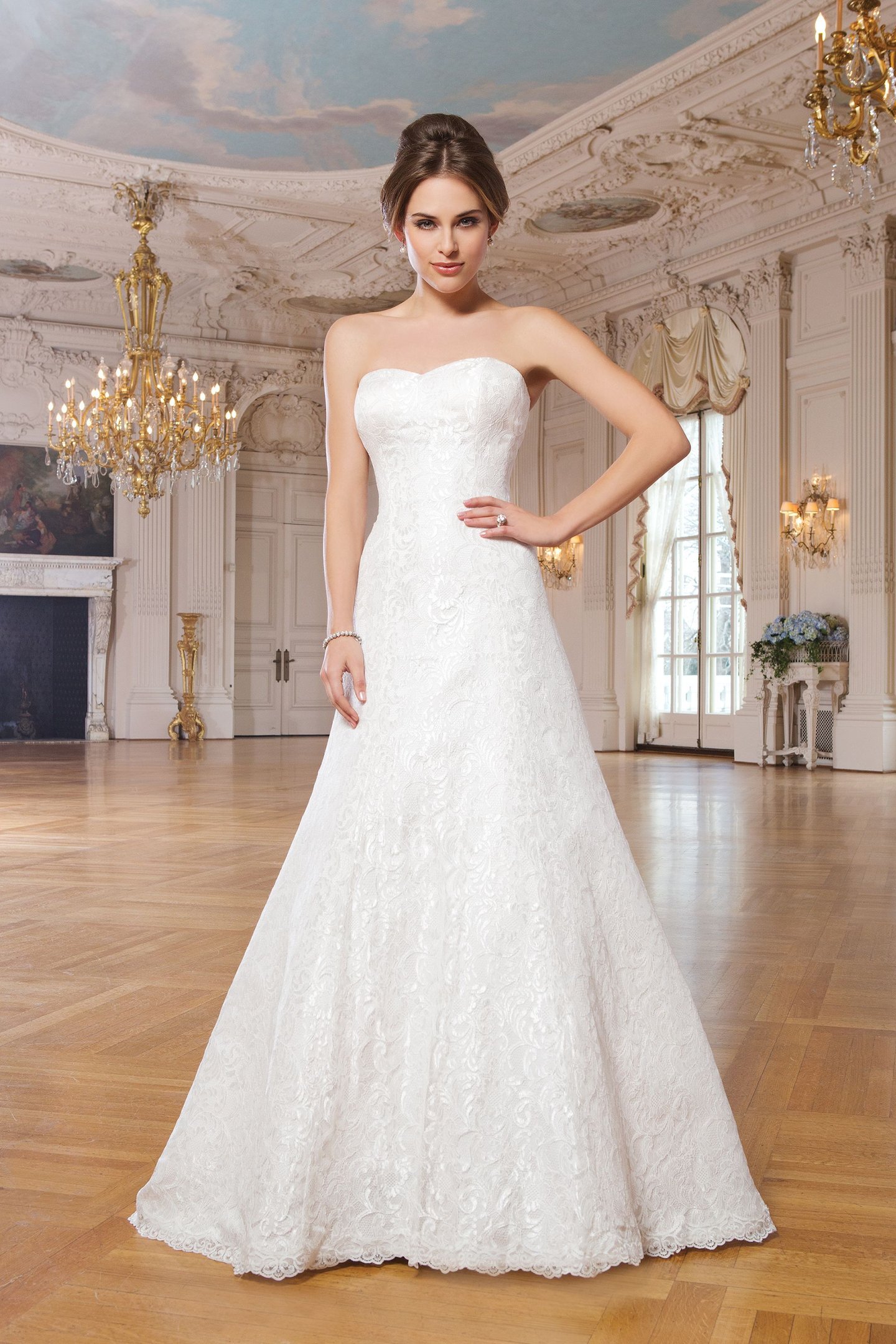 Lillian West Style 6342 Corded Allover Lace Gown with Sweetheart Neckline