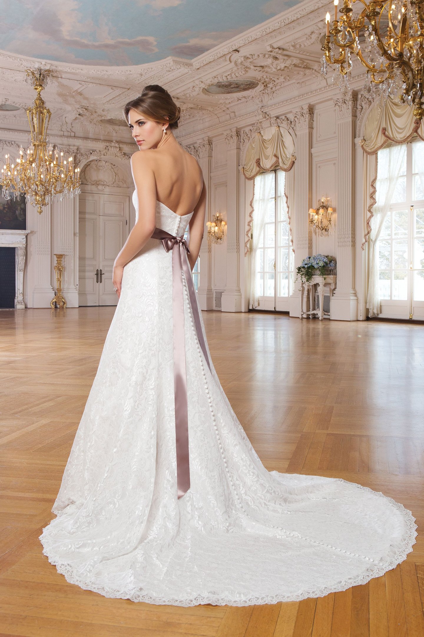 Lillian West Style 6342 Corded Allover Lace Gown with Sweetheart Neckline