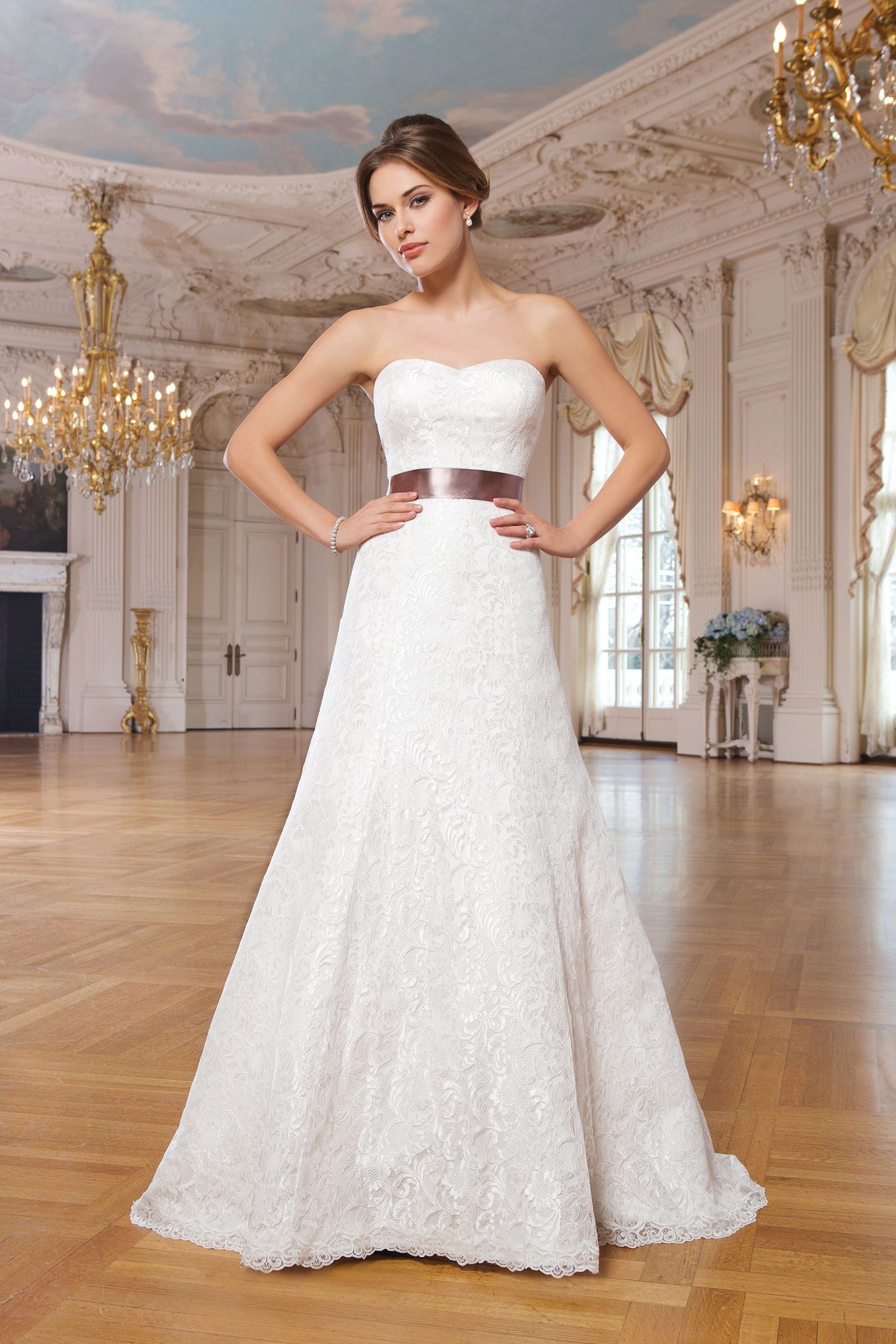 Lillian West Style 6342 Corded Allover Lace Gown with Sweetheart Neckline