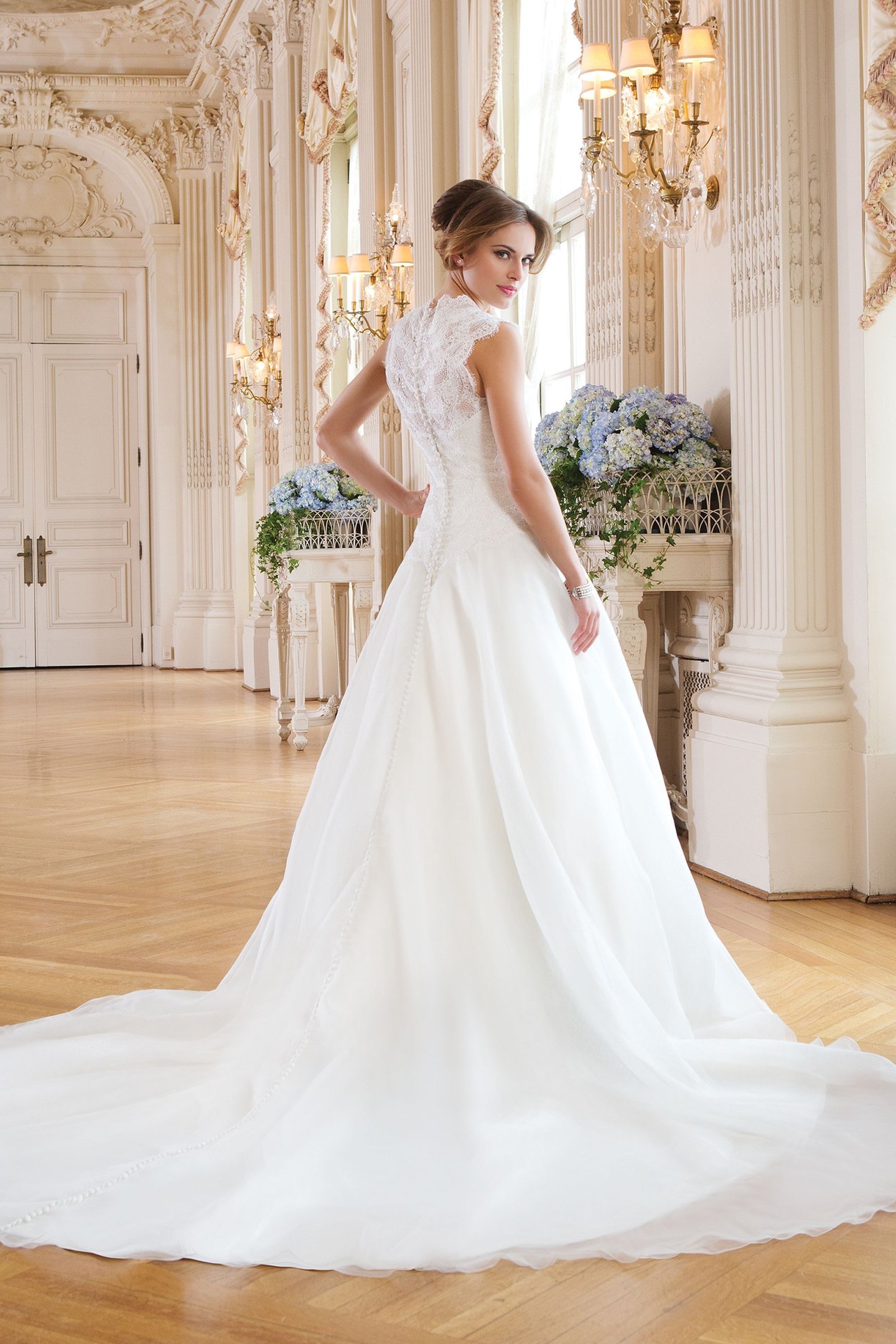 Lillian West Style 6348 Scalloped Lace Back Ball Gown