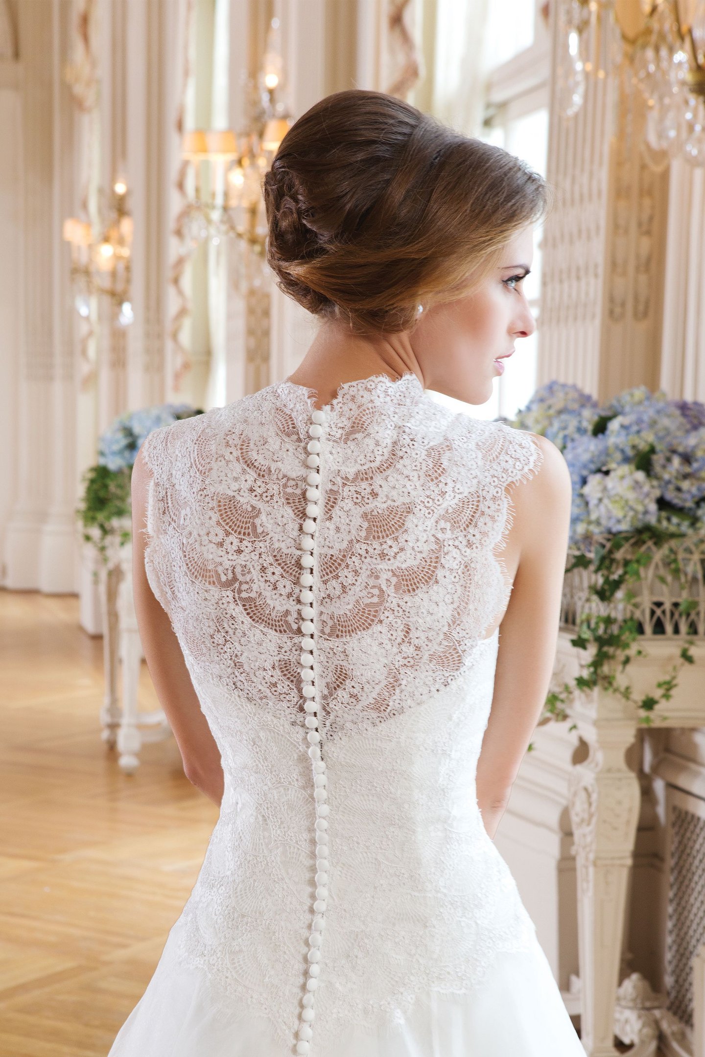 Lillian West Style 6348 Scalloped Lace Back Ball Gown