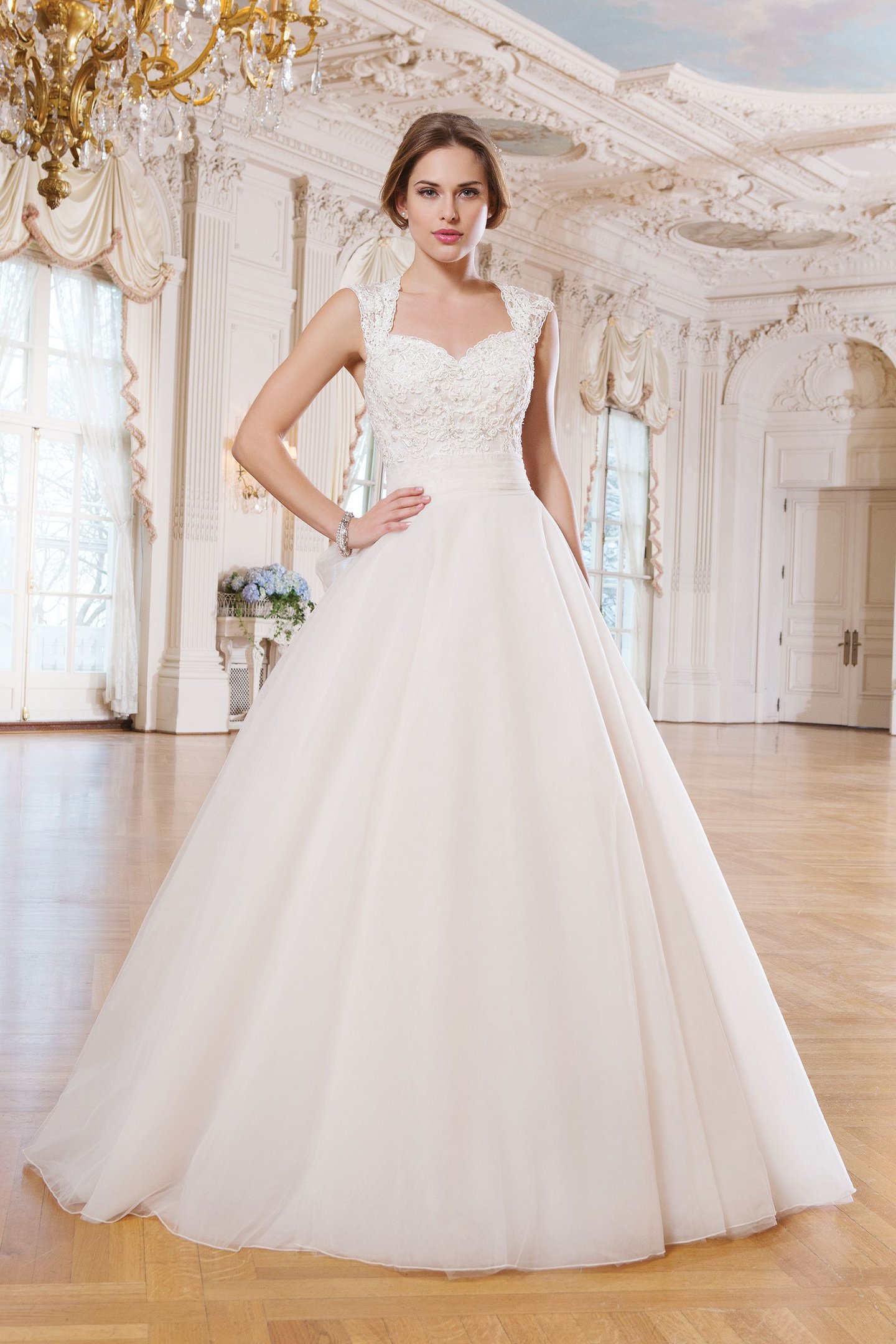 Lillian West Style 6360 Tulle and Lace Ball Gown with Keyhole Back