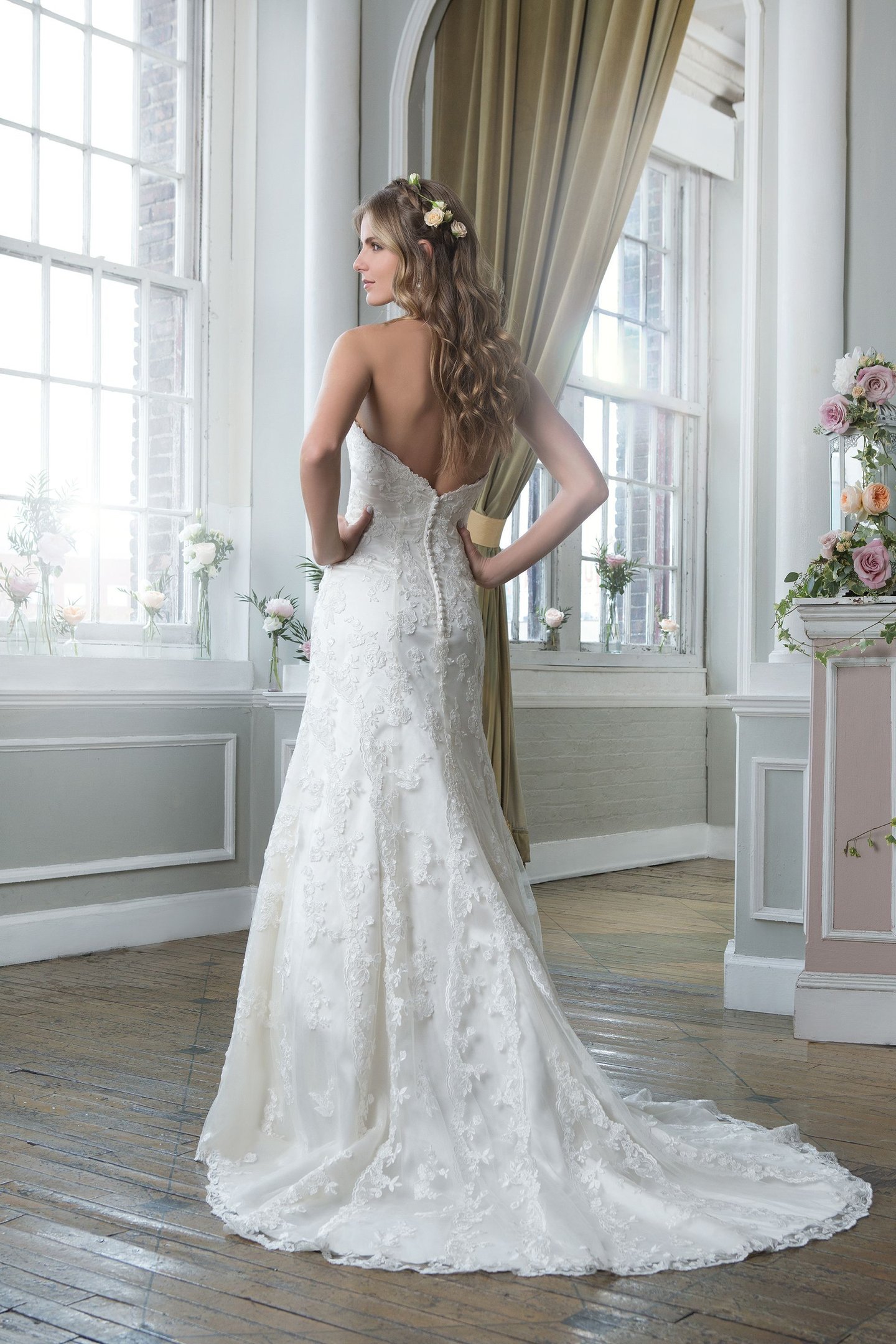 Lillian West Style 6371 Embroidered Lace and Organza A-Line Gown