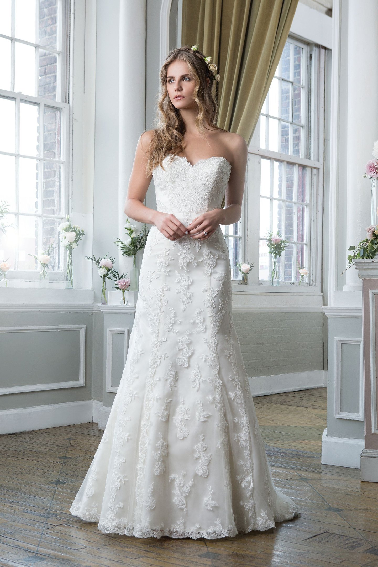 Lillian West Style 6371 Embroidered Lace and Organza A-Line Gown