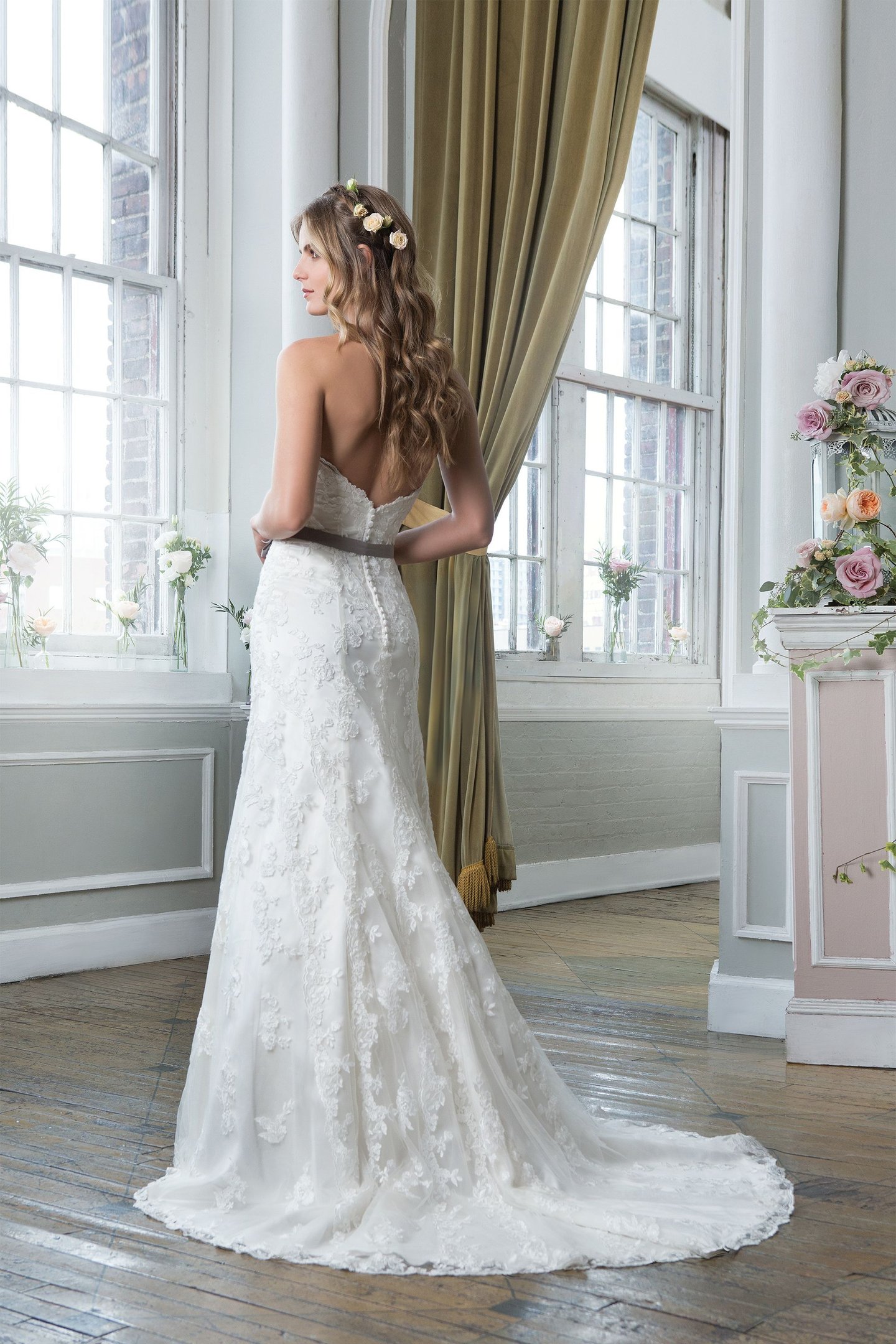 Lillian West Style 6371 Embroidered Lace and Organza A-Line Gown