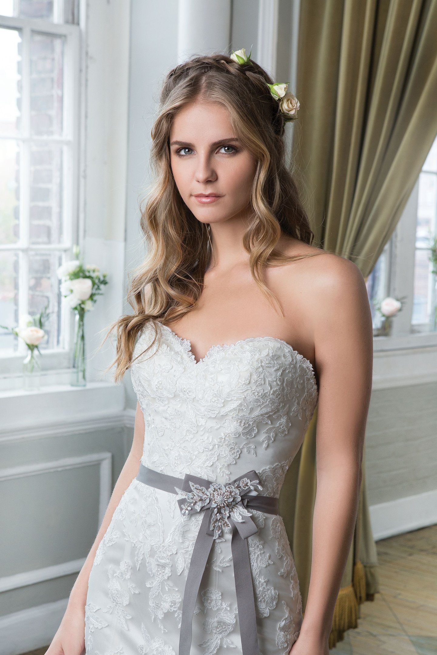 Lillian West Style 6371 Embroidered Lace and Organza A-Line Gown