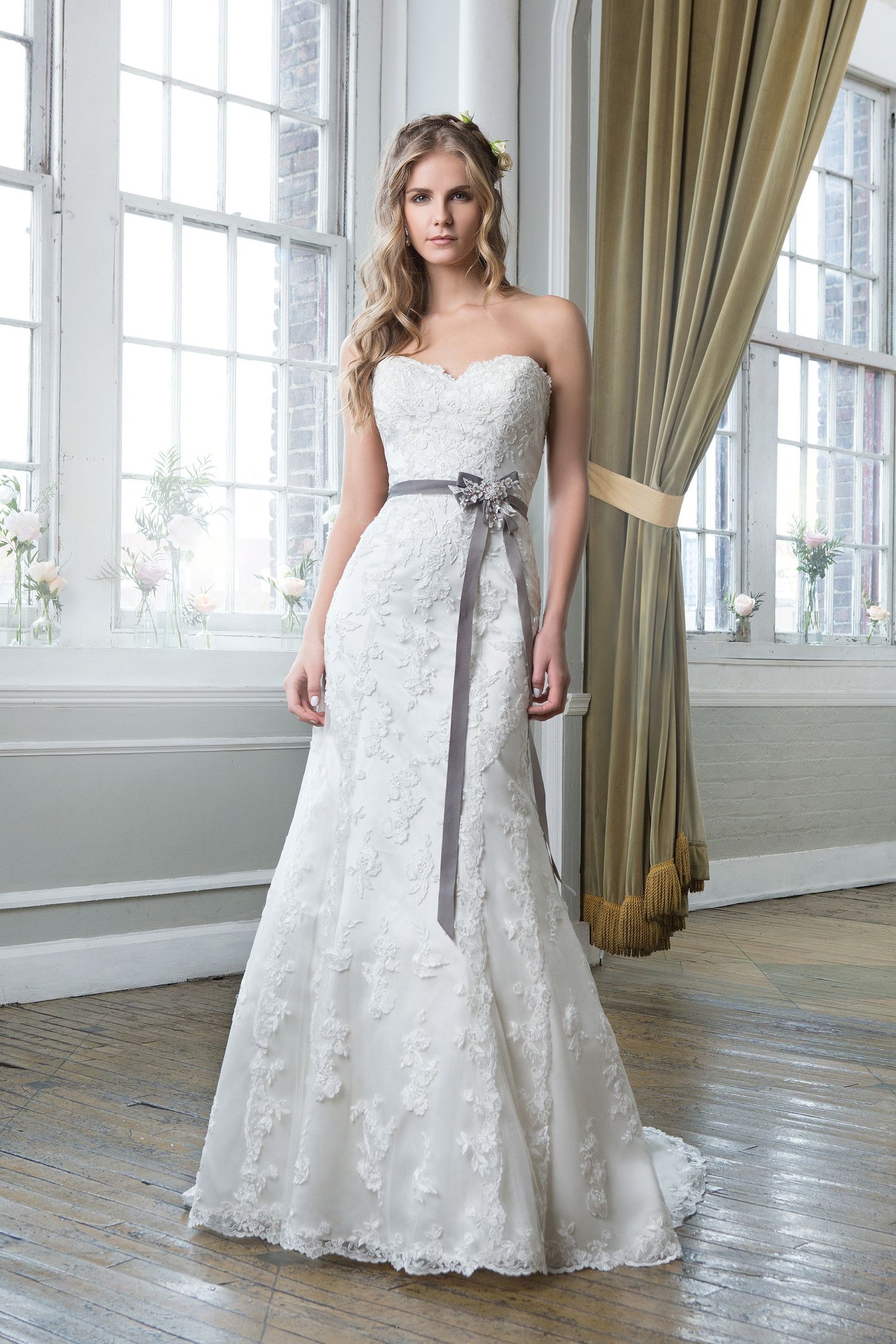 Lillian West Style 6371 Embroidered Lace and Organza A-Line Gown
