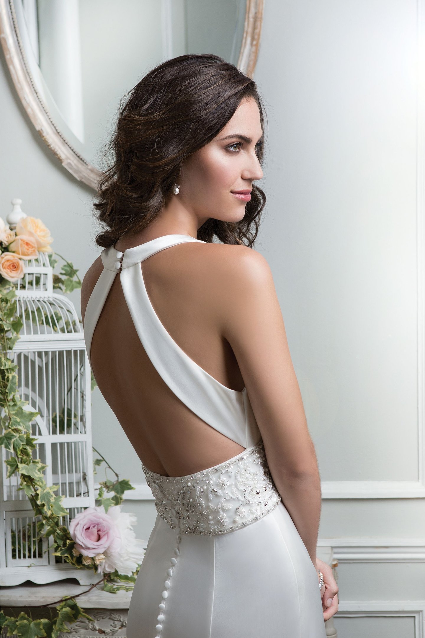 Lillian West Style 6374 Charmeuse Fit and Flare Gown with Plunging V-Neck and Open Back