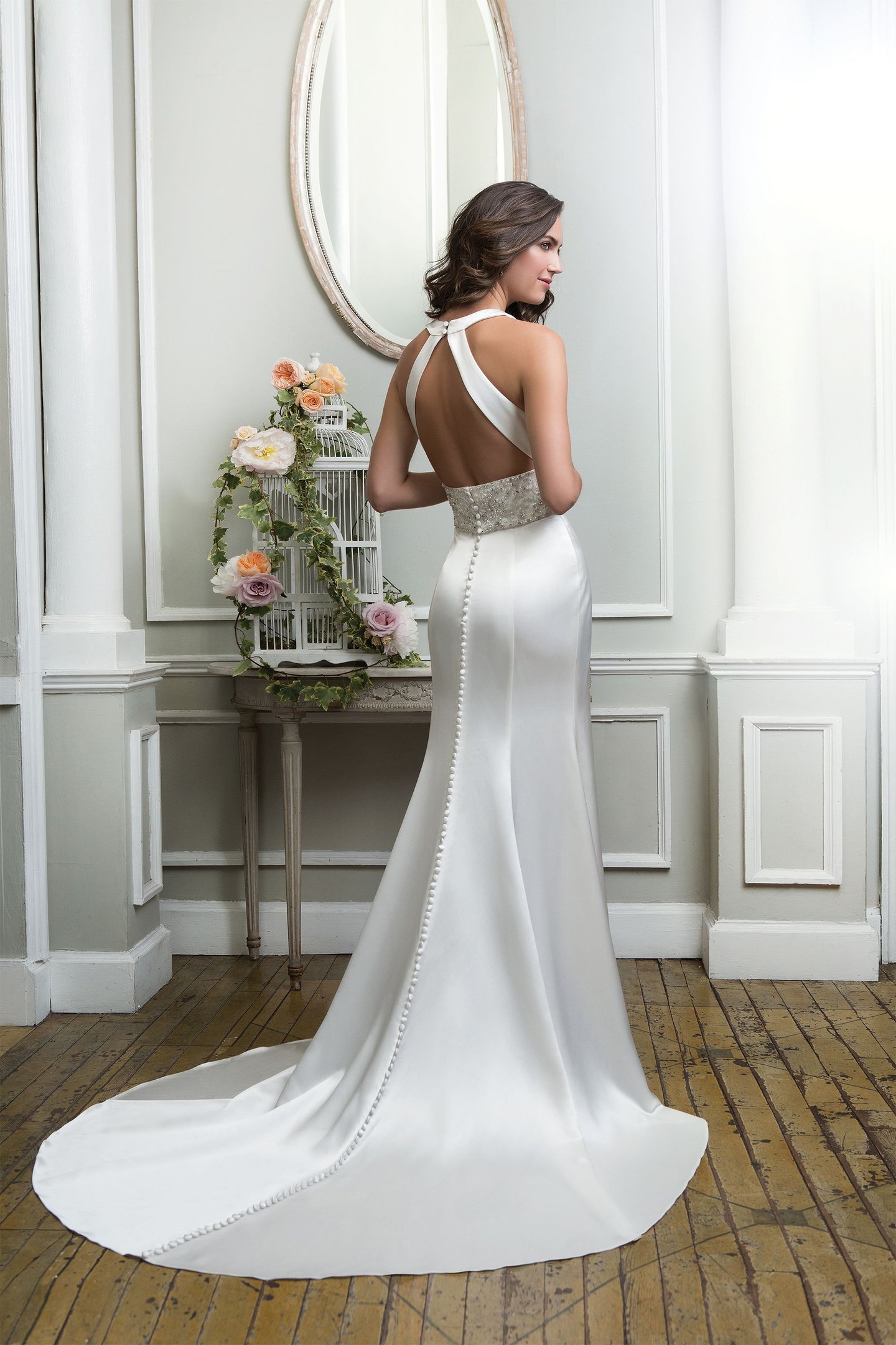 Lillian West Style 6374 Charmeuse Fit and Flare Gown with Plunging V-Neck and Open Back