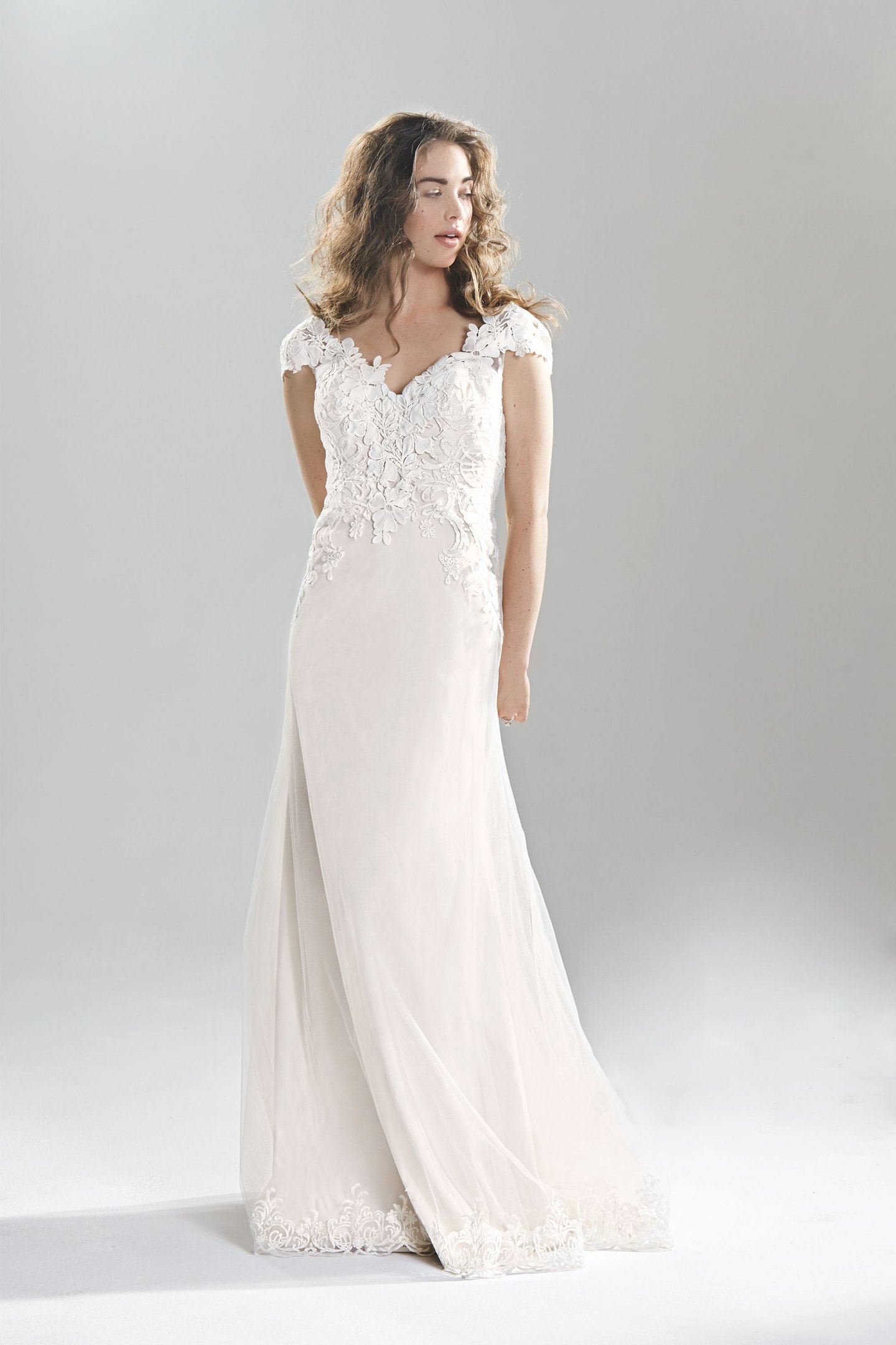 Lillian West Style 6390 Venice Lace and Soft English Net Gown with Open Back