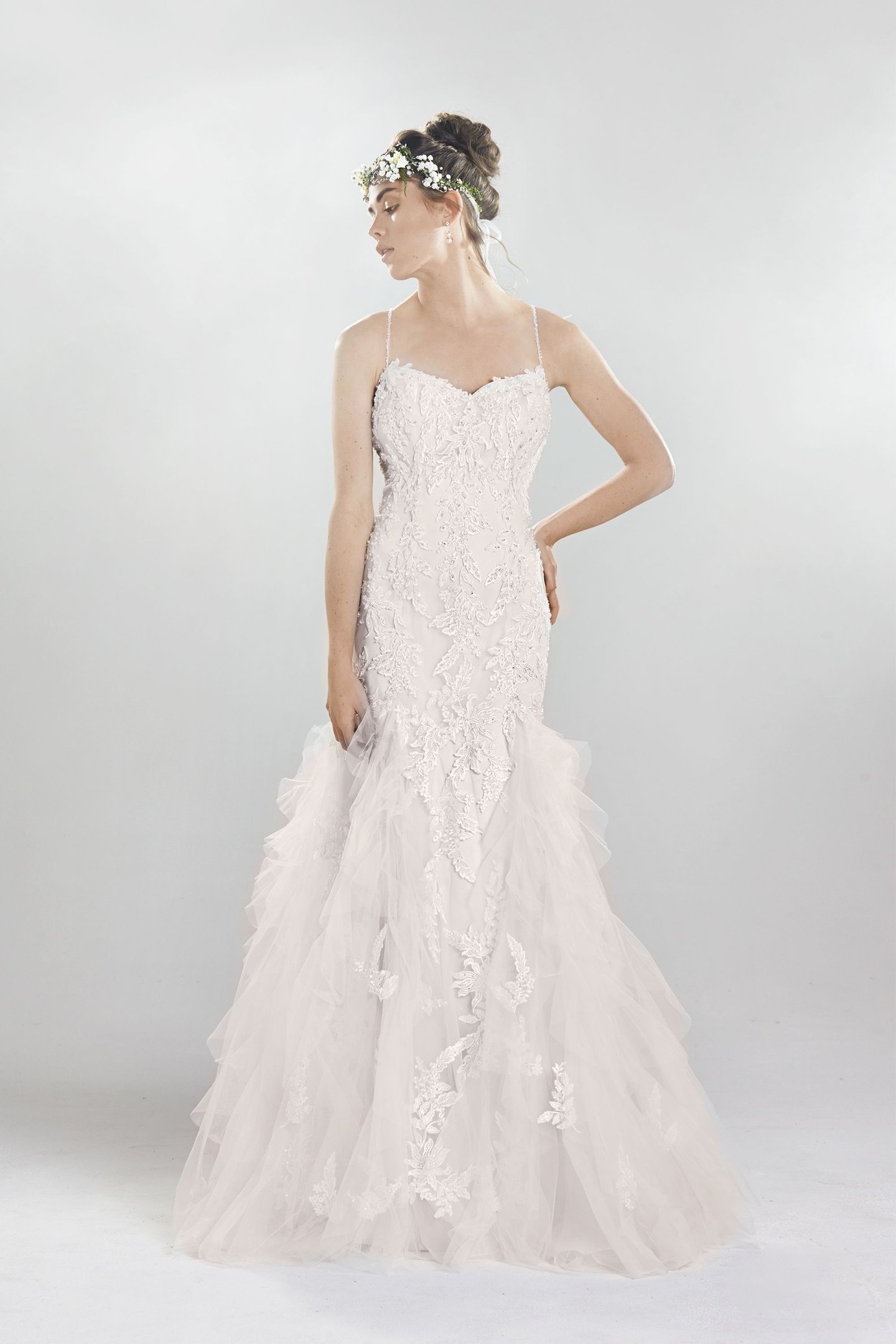Lillian West Style 6400 Beaded Lace Fit and Flare Gown