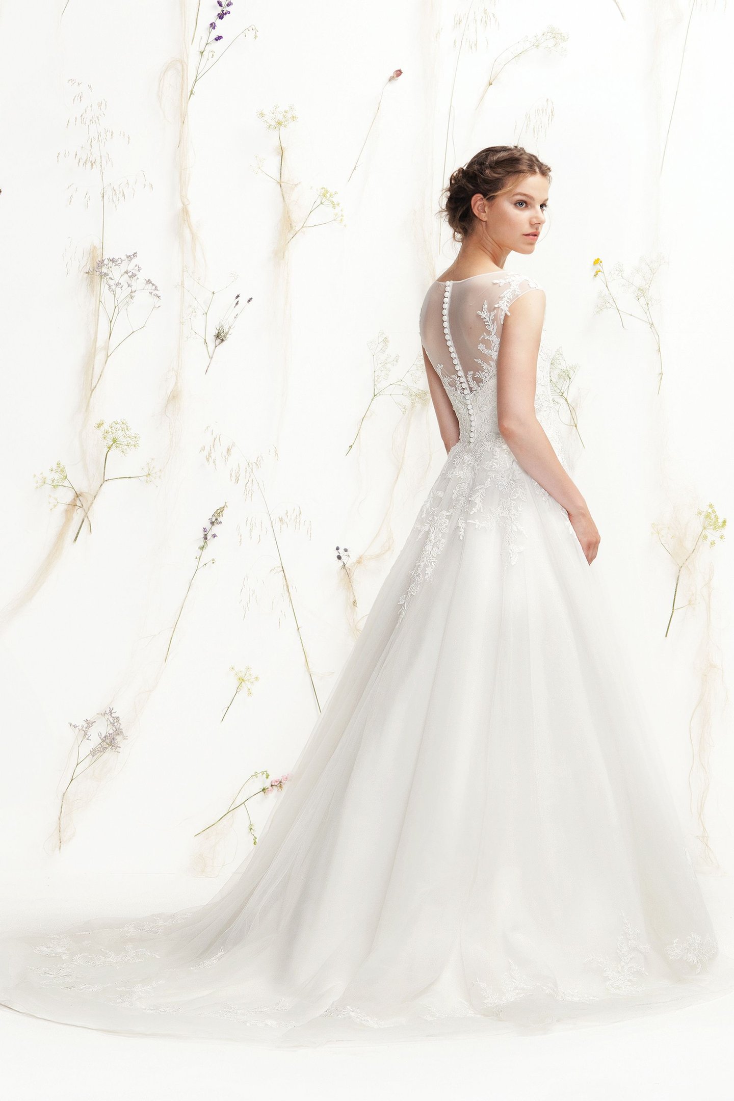 Lillian West Style 6404 Beaded Lace and Tulle Ball Gown with Sabrina Neckline