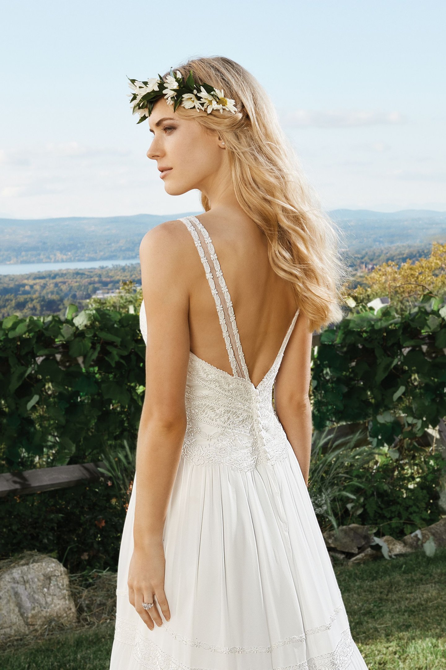Lillian West Style 6431 Chiffon A-Line Dress with Horizontal Lace Detail