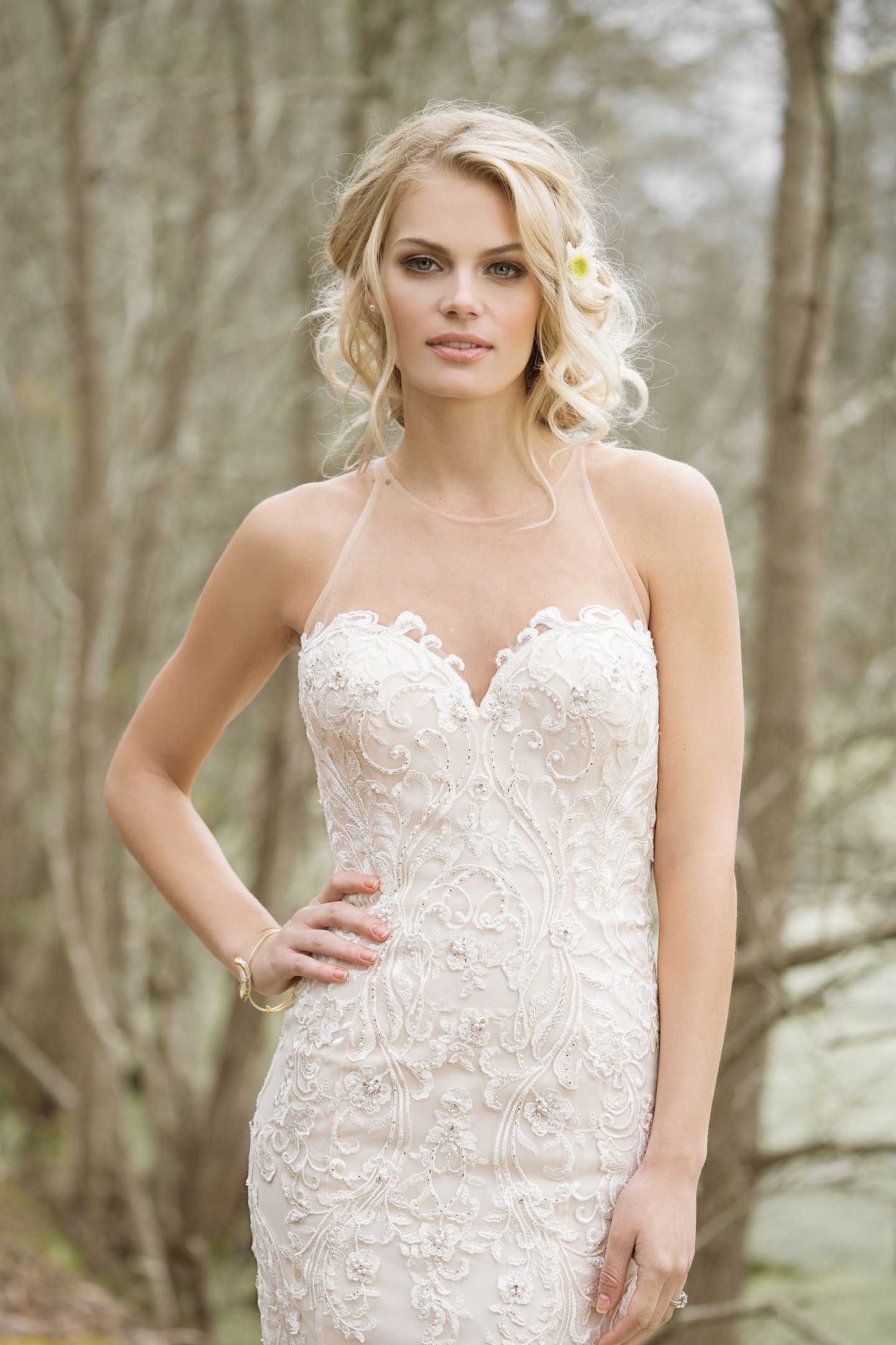 Lillian West Style 6456 Strapless Gown with Lace Appliqués and Illusion Straps