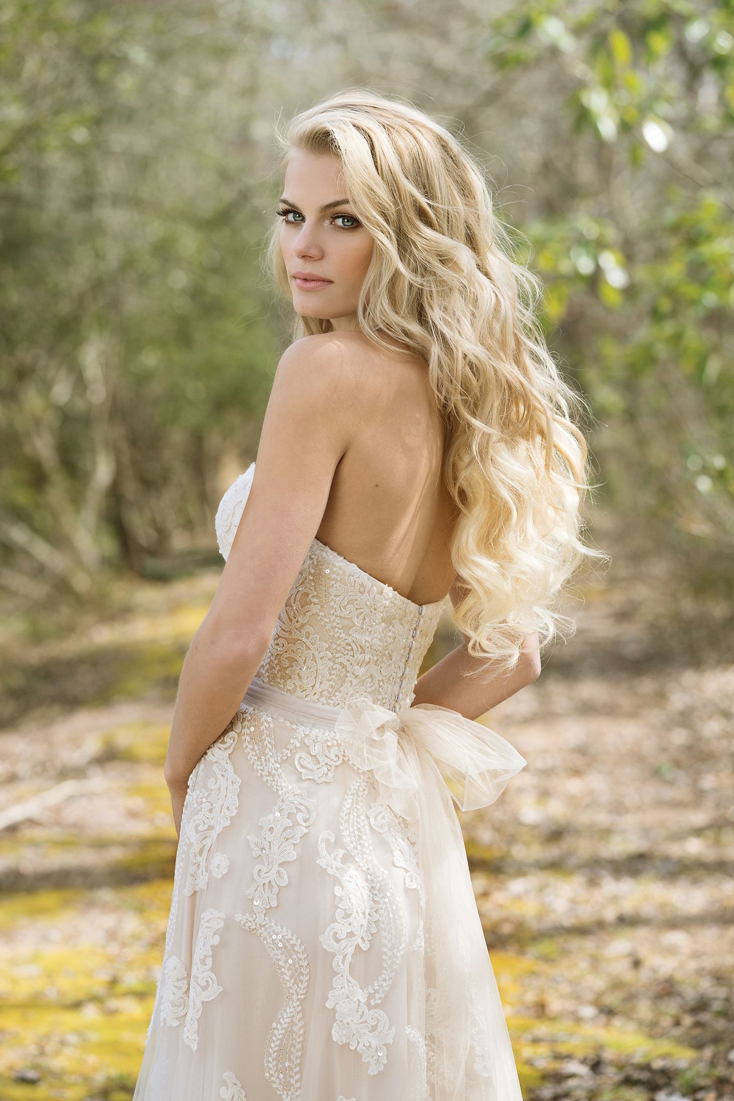 Lillian West Style 6461 Sweetheart Neckline Gown with Beaded Sequined Lace Appliques
