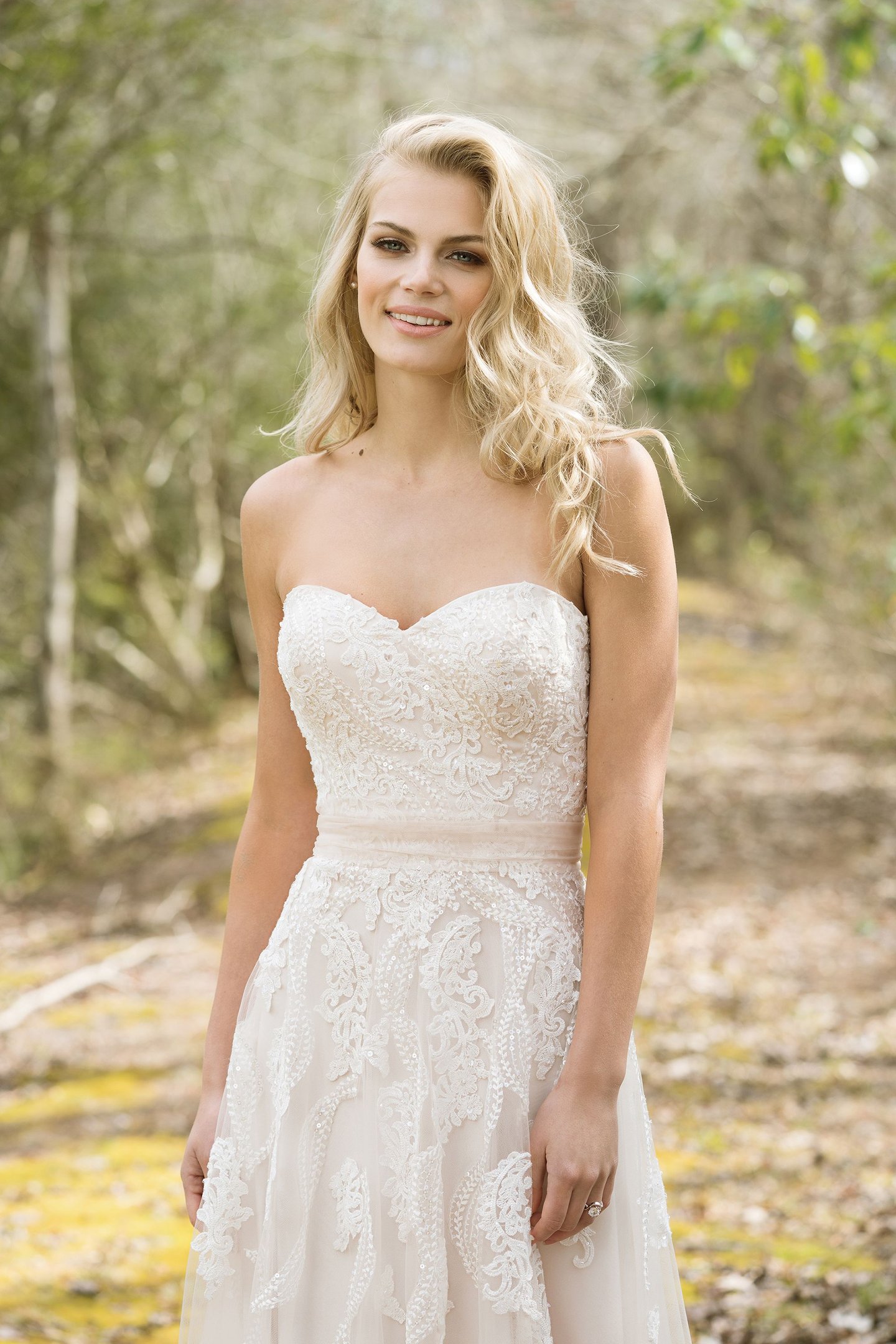 Lillian West Style 6461 Sweetheart Neckline Gown with Beaded Sequined Lace Appliques