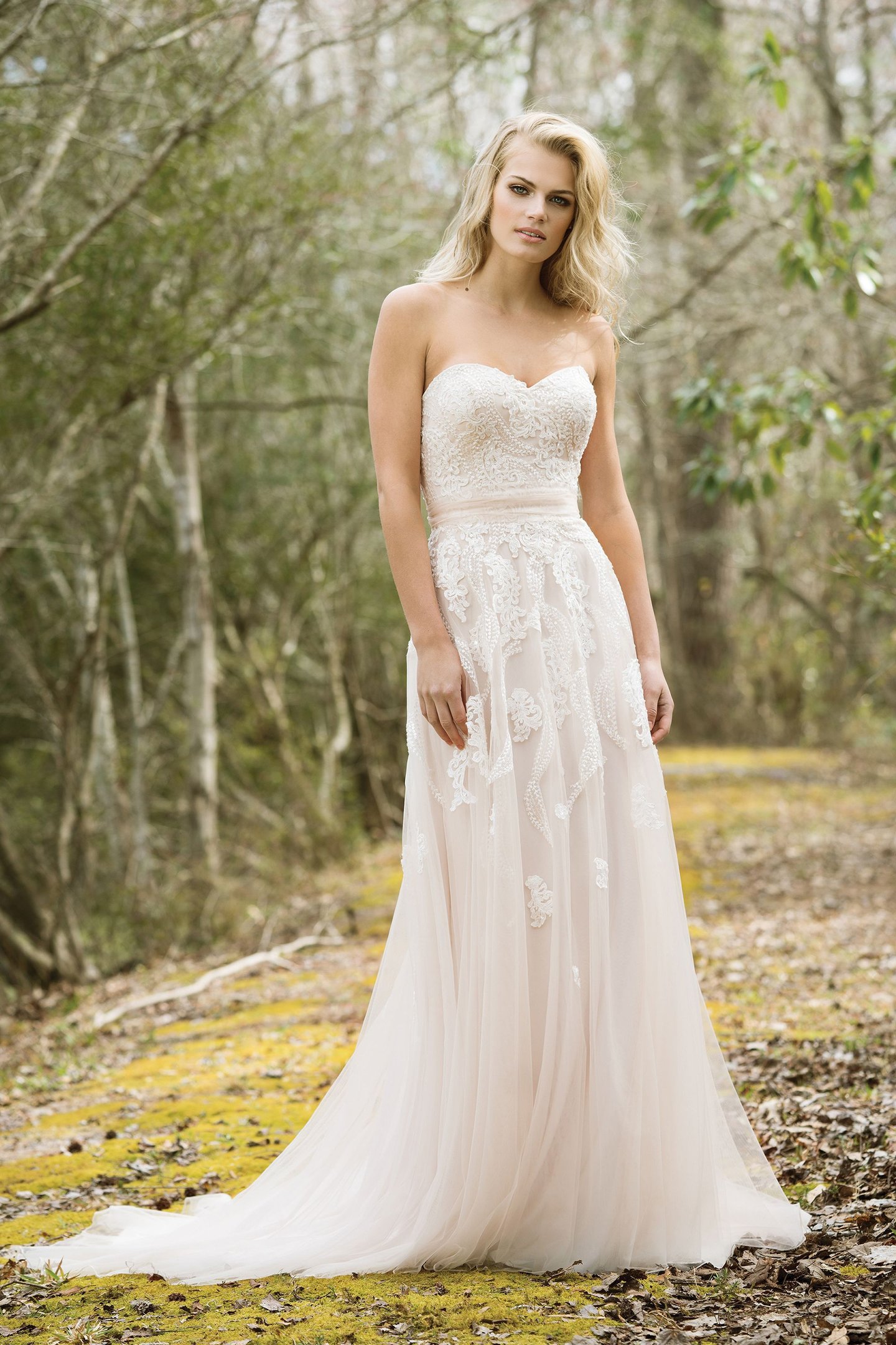 Lillian West Style 6461 Sweetheart Neckline Gown with Beaded Sequined Lace Appliques