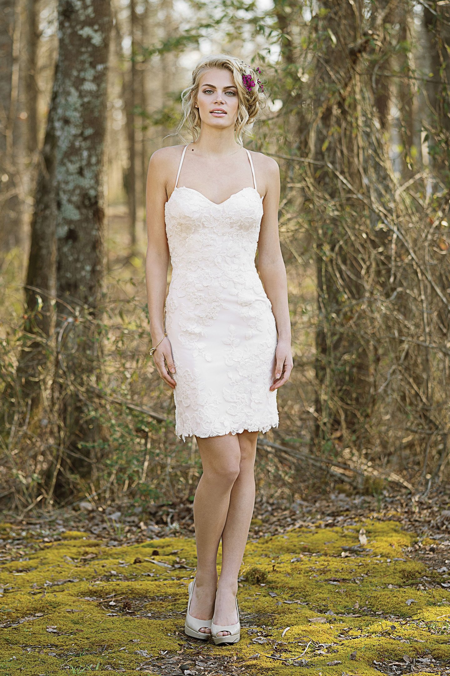Lillian West Style 6462 Lace Mini Dress with Open Back and Tiered Chiffon Detachable Skirt