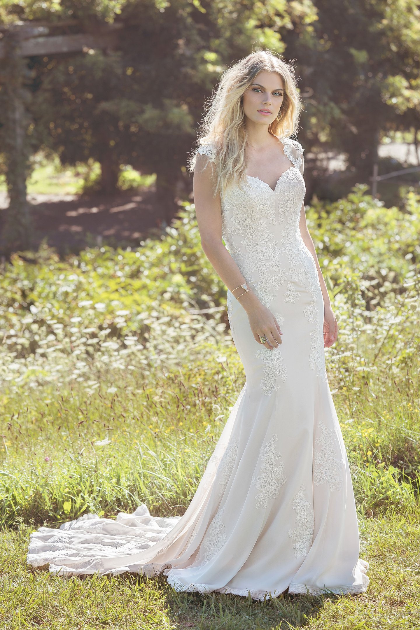 Lillian West Style 6488 Floral Lace and Chiffon Fit and Flare Gown