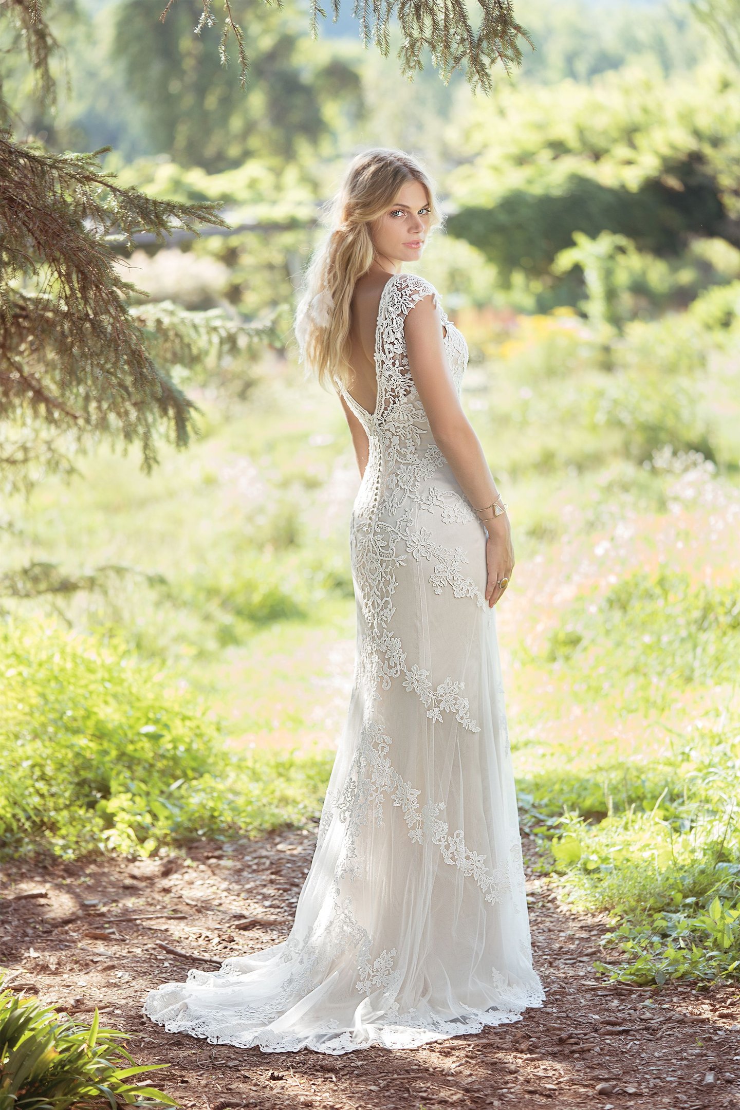 Lillian West Style 6497 Charmeuse Slip Dress with Tulle and Venice Lace Overlay