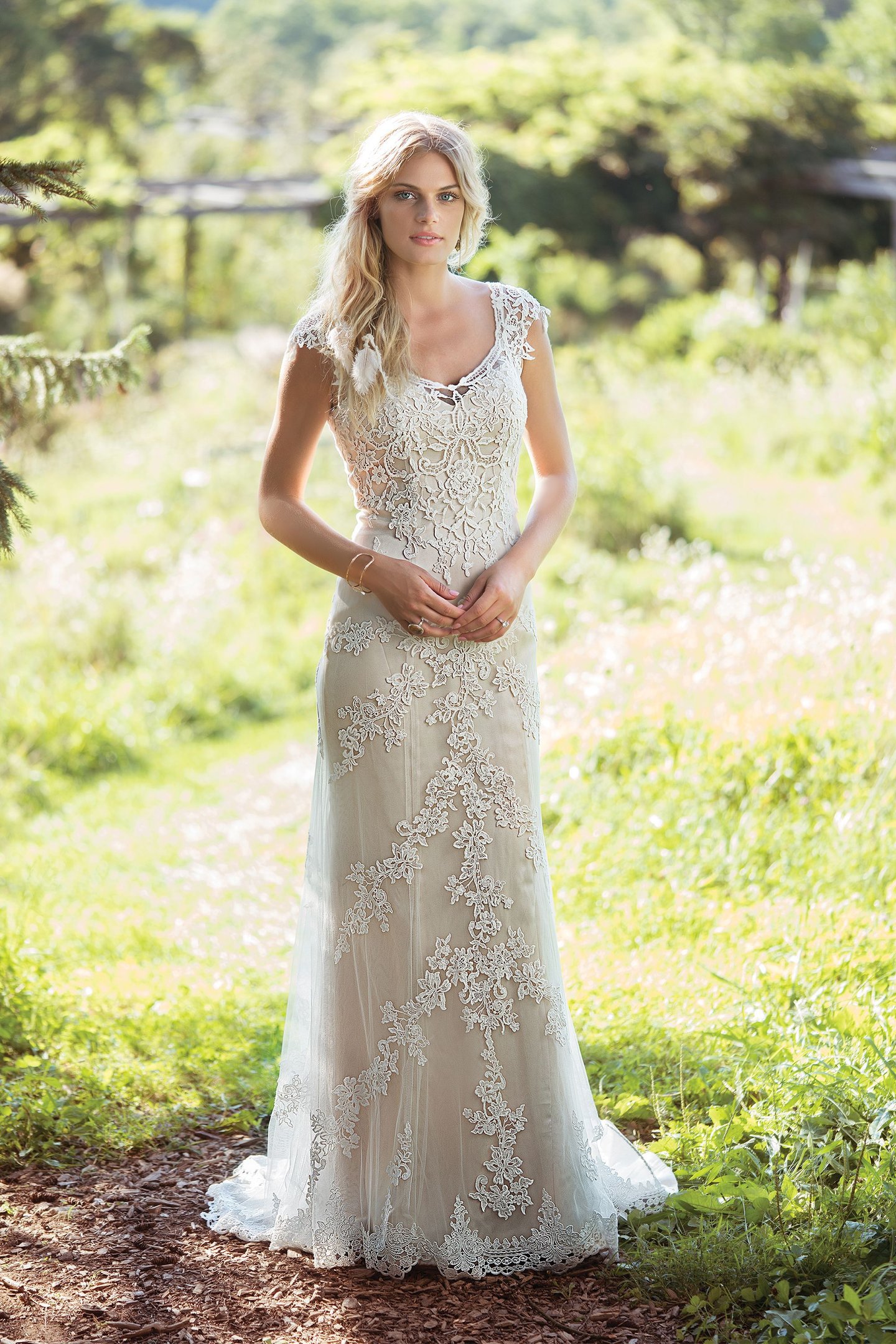 Lillian West Style 6497 Charmeuse Slip Dress with Tulle and Venice Lace Overlay