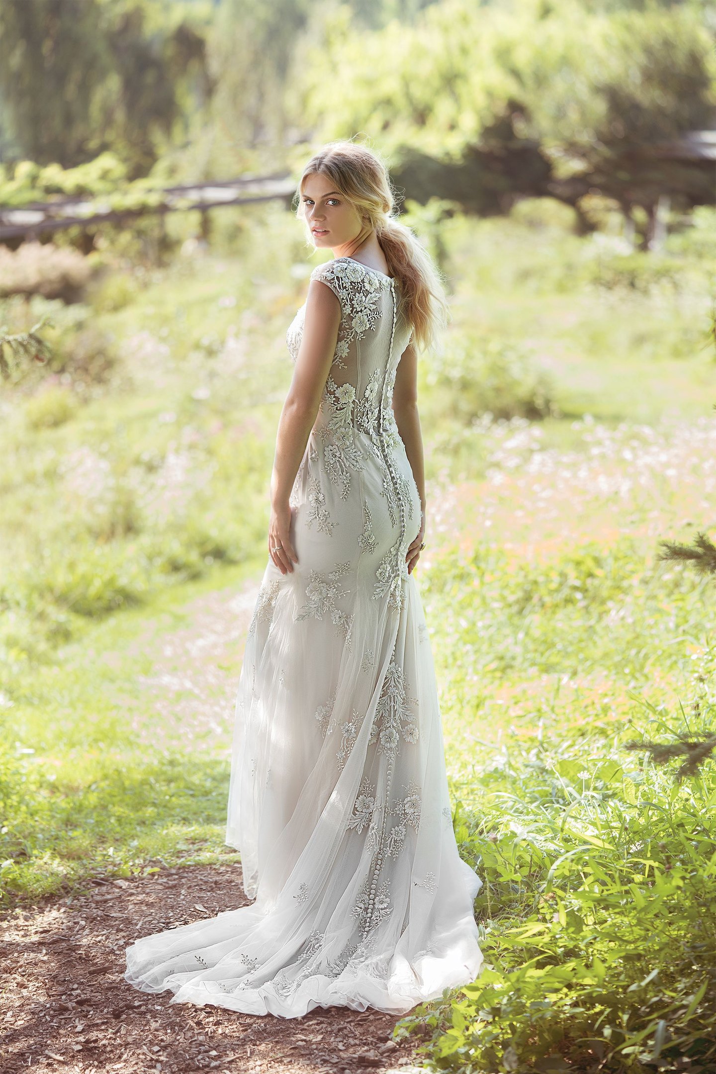 Lillian West Style 6498 Beaded Floral Embroidered Gown with Illusion Back