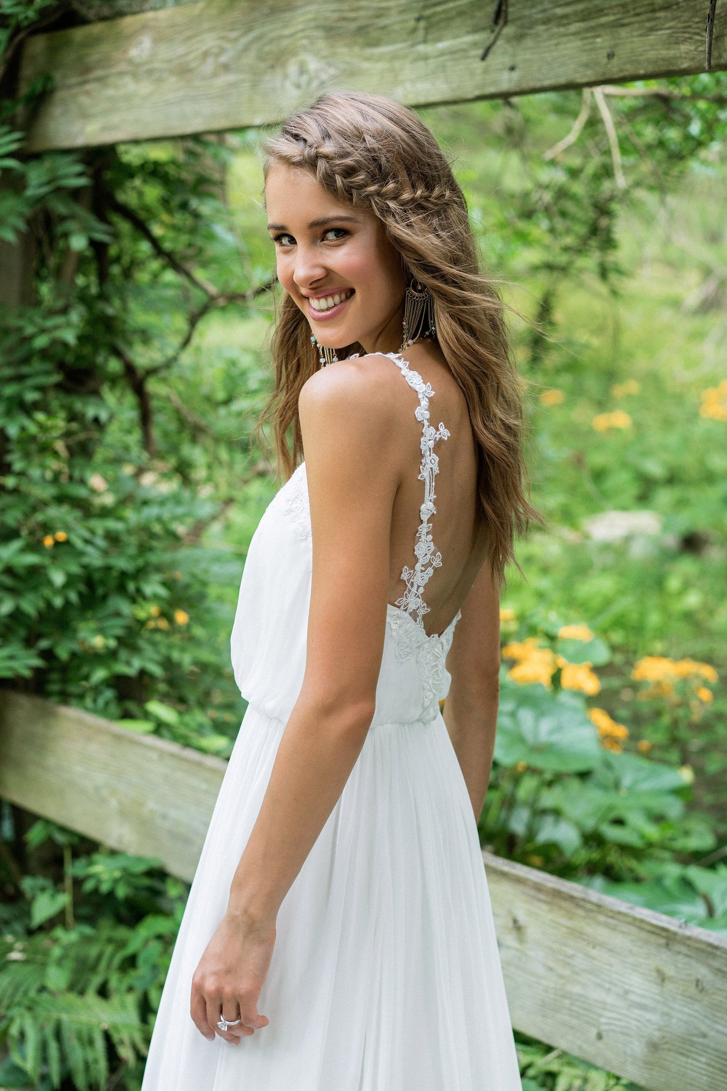 Lillian West style 66005 V-Neck Slim A-Line with Lace Detail