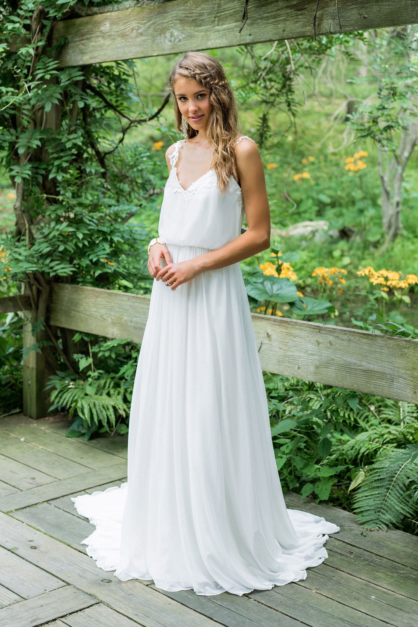 Lillian West style 66005 V-Neck Slim A-Line with Lace Detail