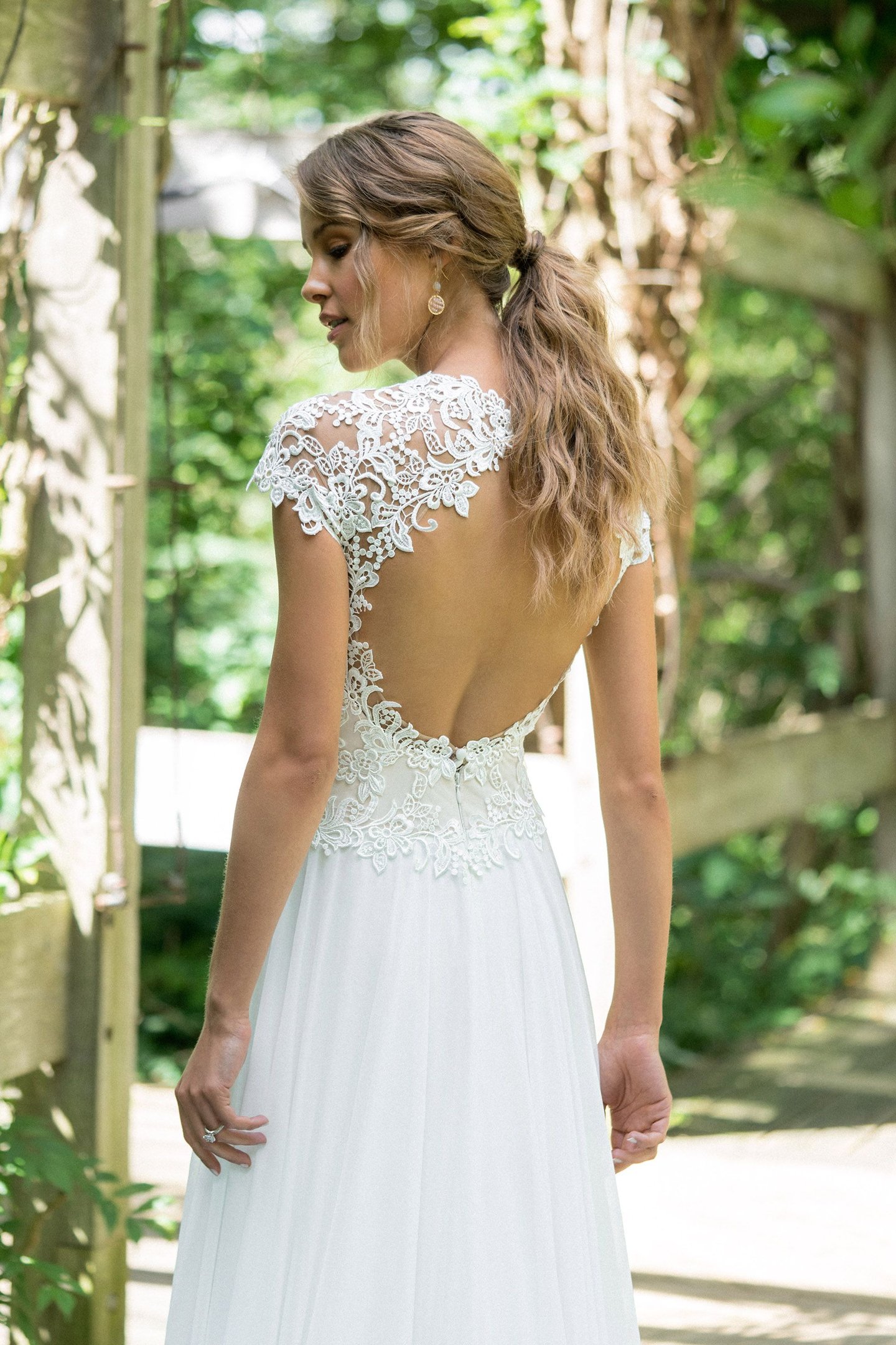 Lillian West Style 66006 Lace Bodice Slim A-Line with Keyhole Back