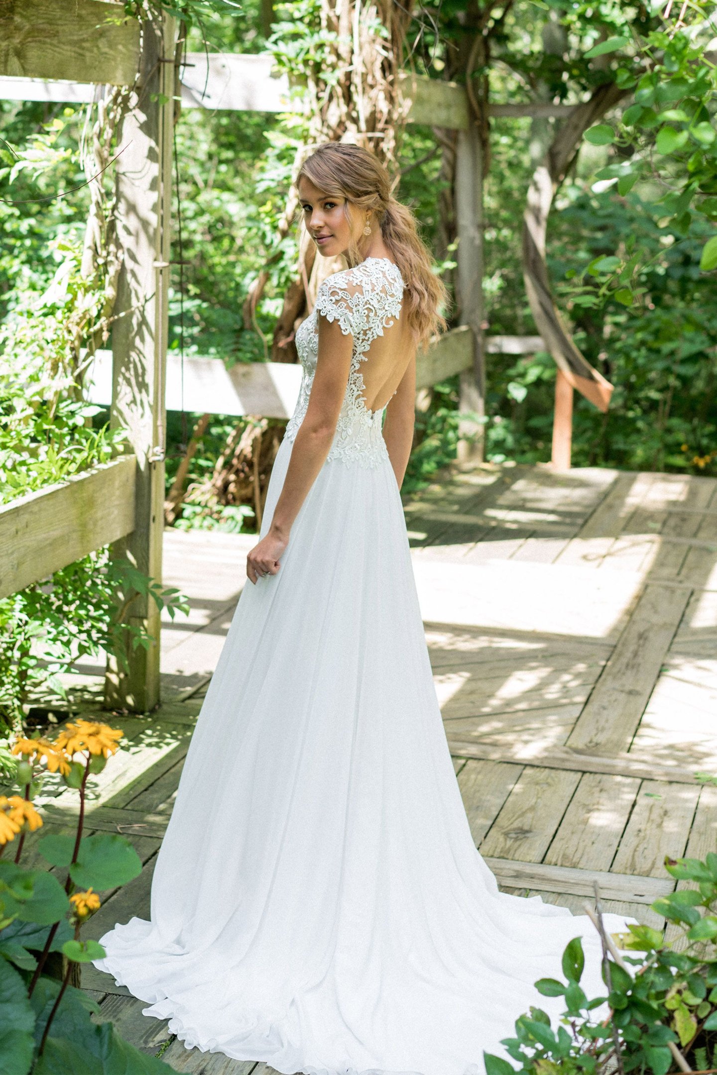 Lillian West Style 66006 Lace Bodice Slim A-Line with Keyhole Back