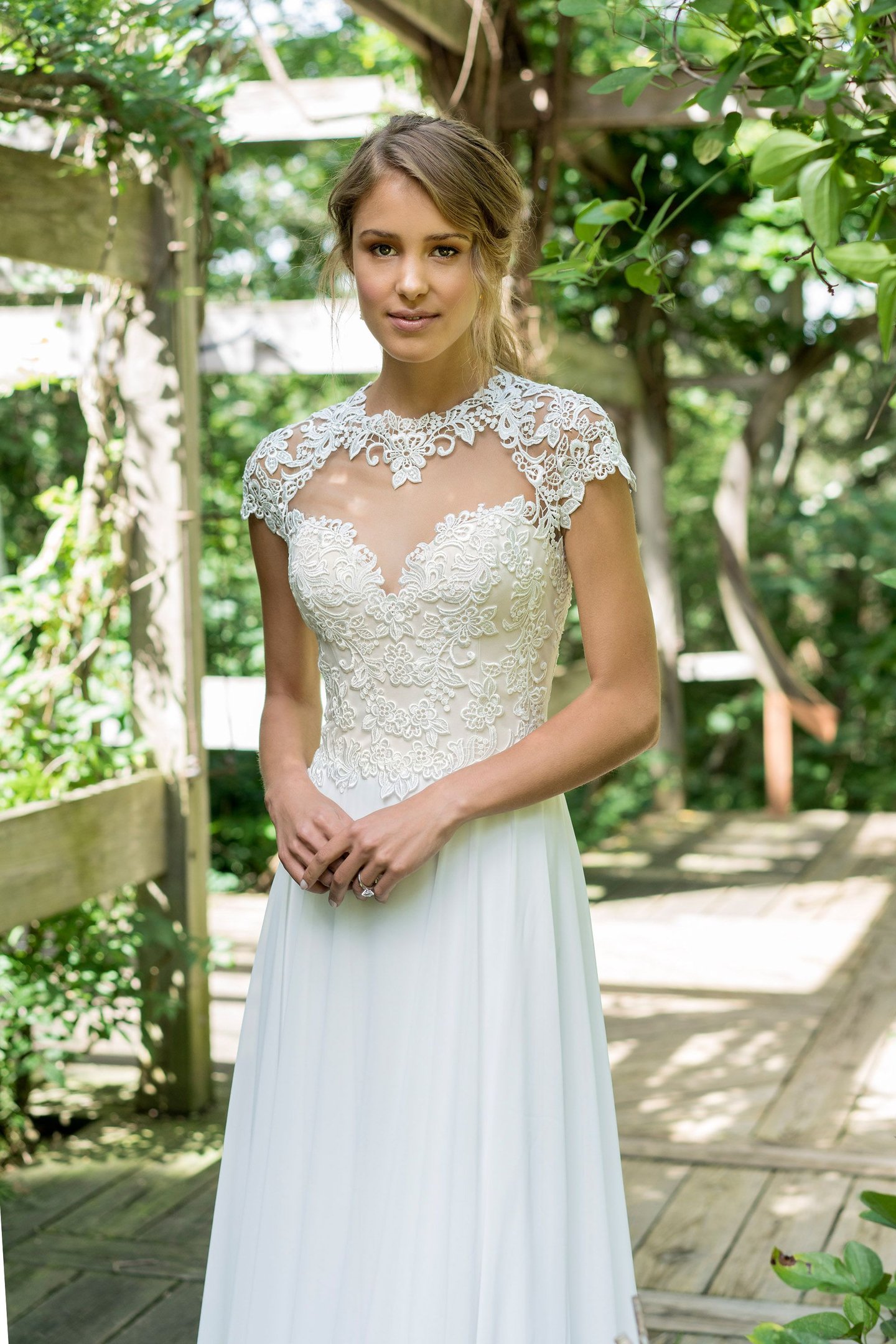 Lillian West Style 66006 Lace Bodice Slim A-Line with Keyhole Back