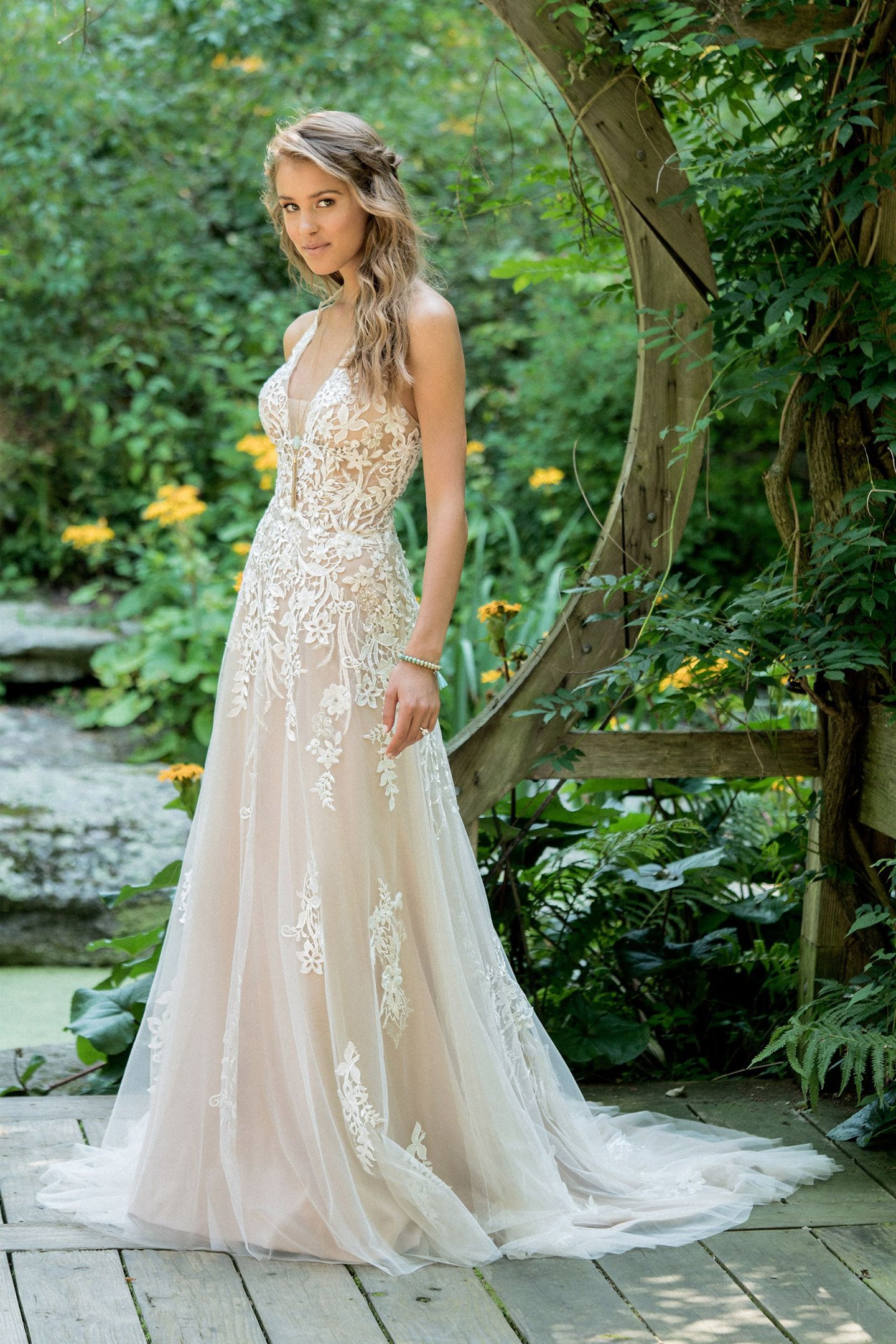 Lillian West Style 66010 Illusion Lace Halter A-Line Gown with Sequins