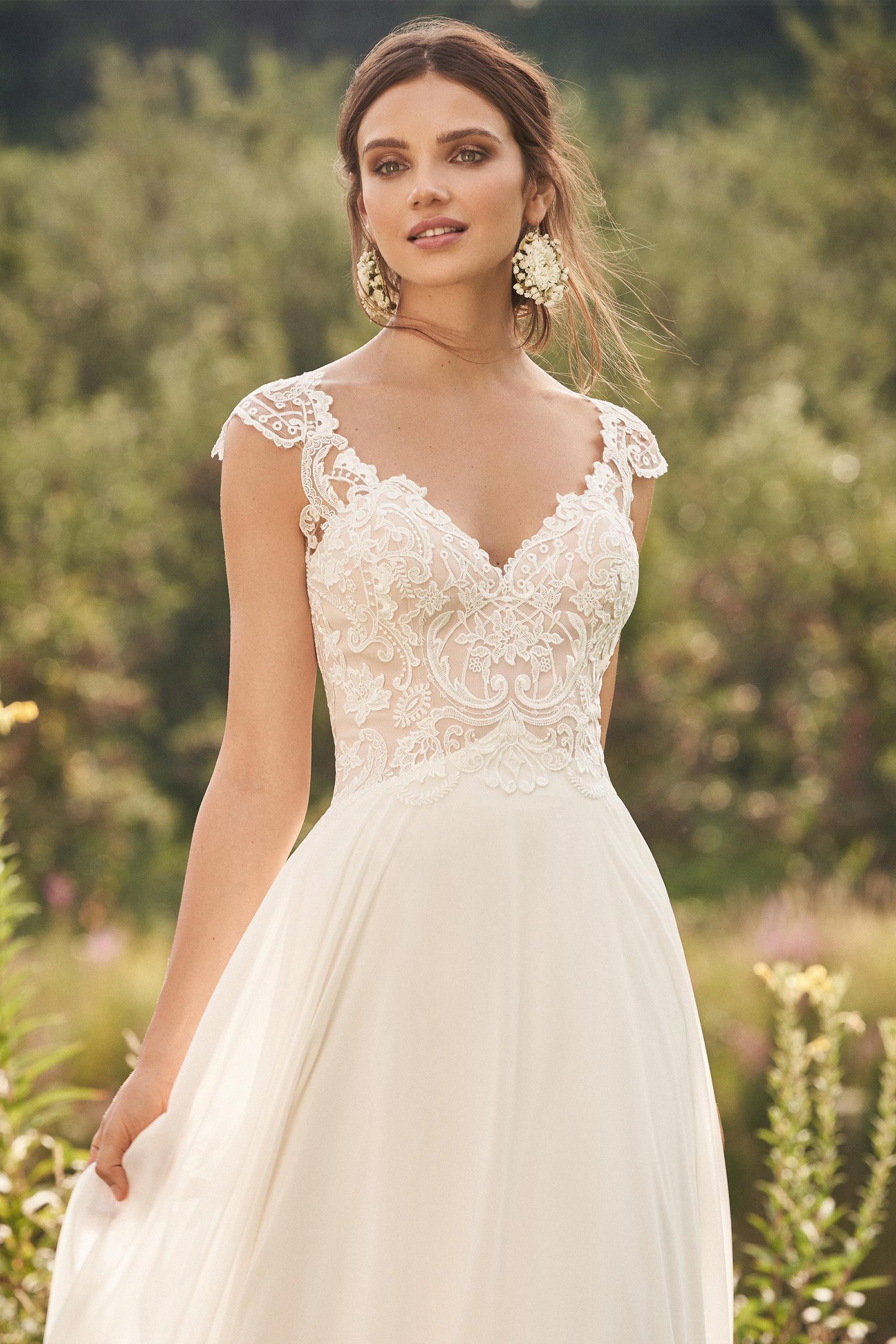 66132: Chiffon Skirt A-Line Dress with Empire Waist and Cap 66132: Chiffon Skirt A-Line Dress with Empire Waist and Cap