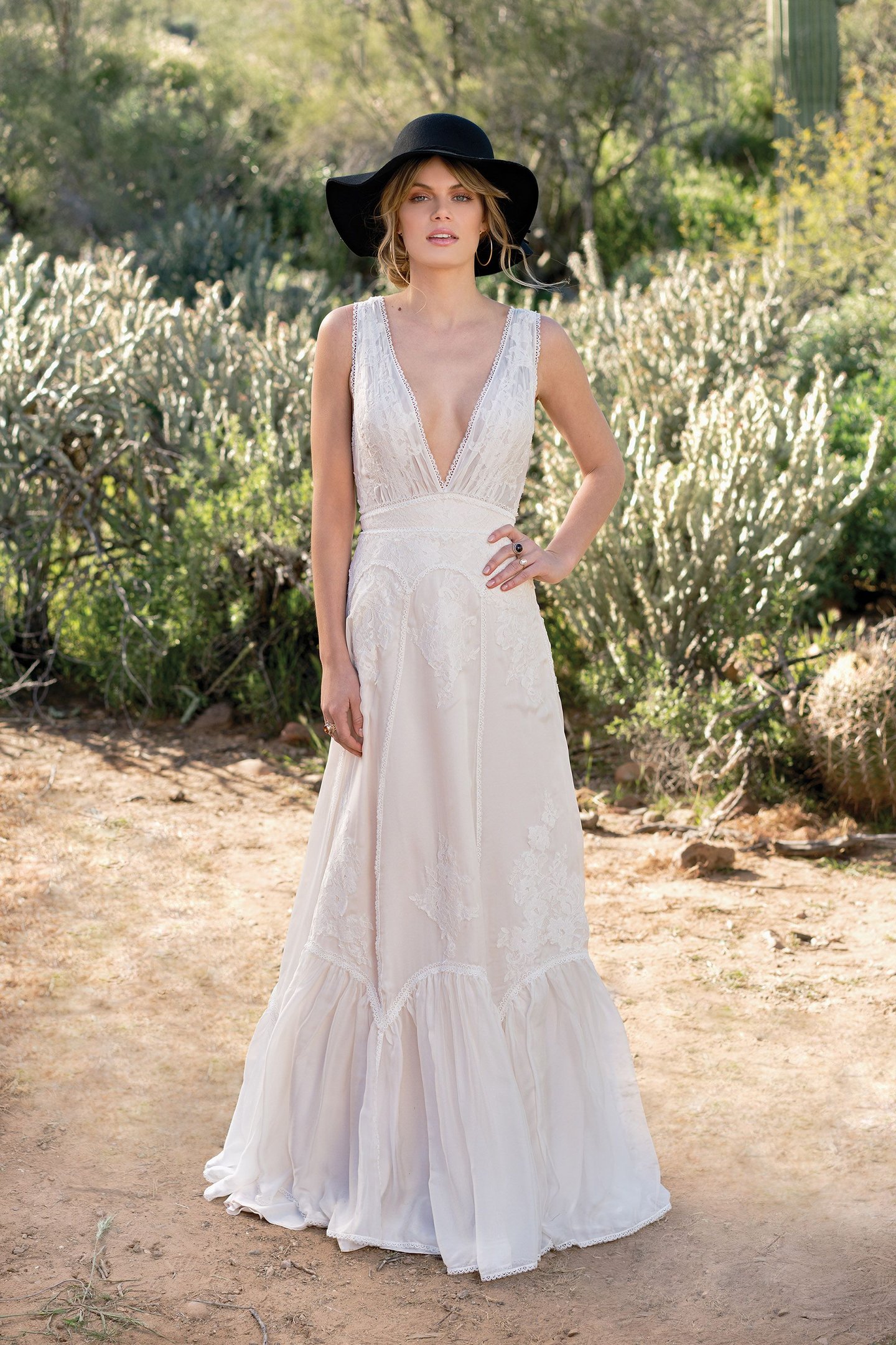 Lillian West Style 6524 Deep V-Neck and Twisted Racerback A-Line Dress