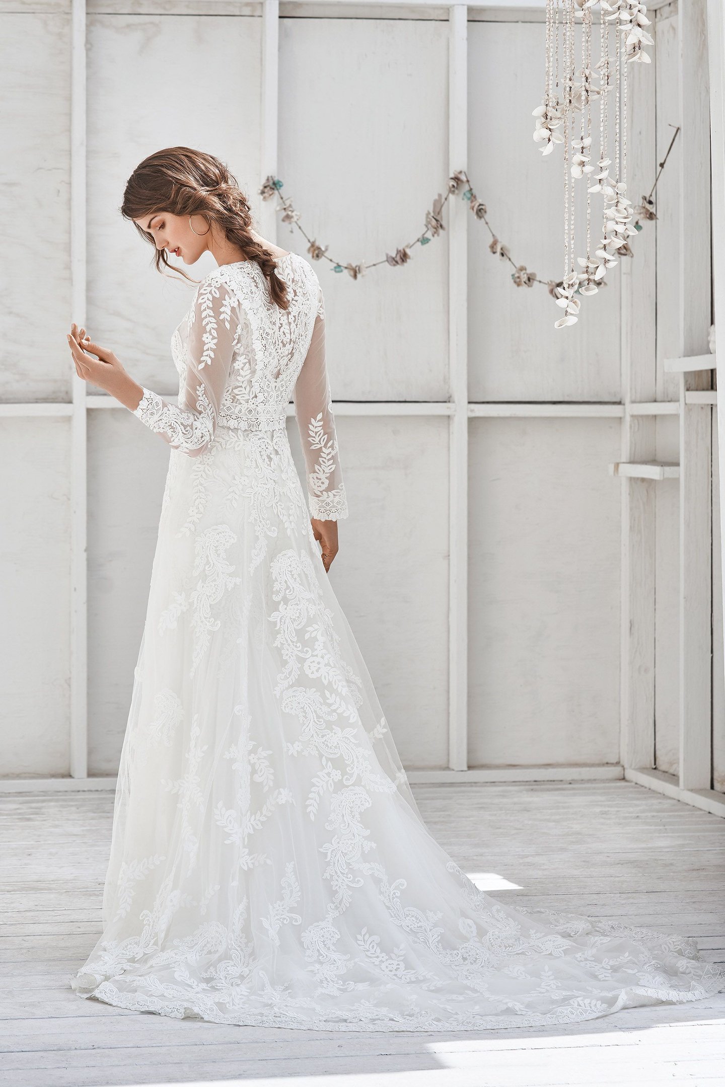 Lillian West Style 66040 Illusion Lace Fit and Flare Dress with Overcoat