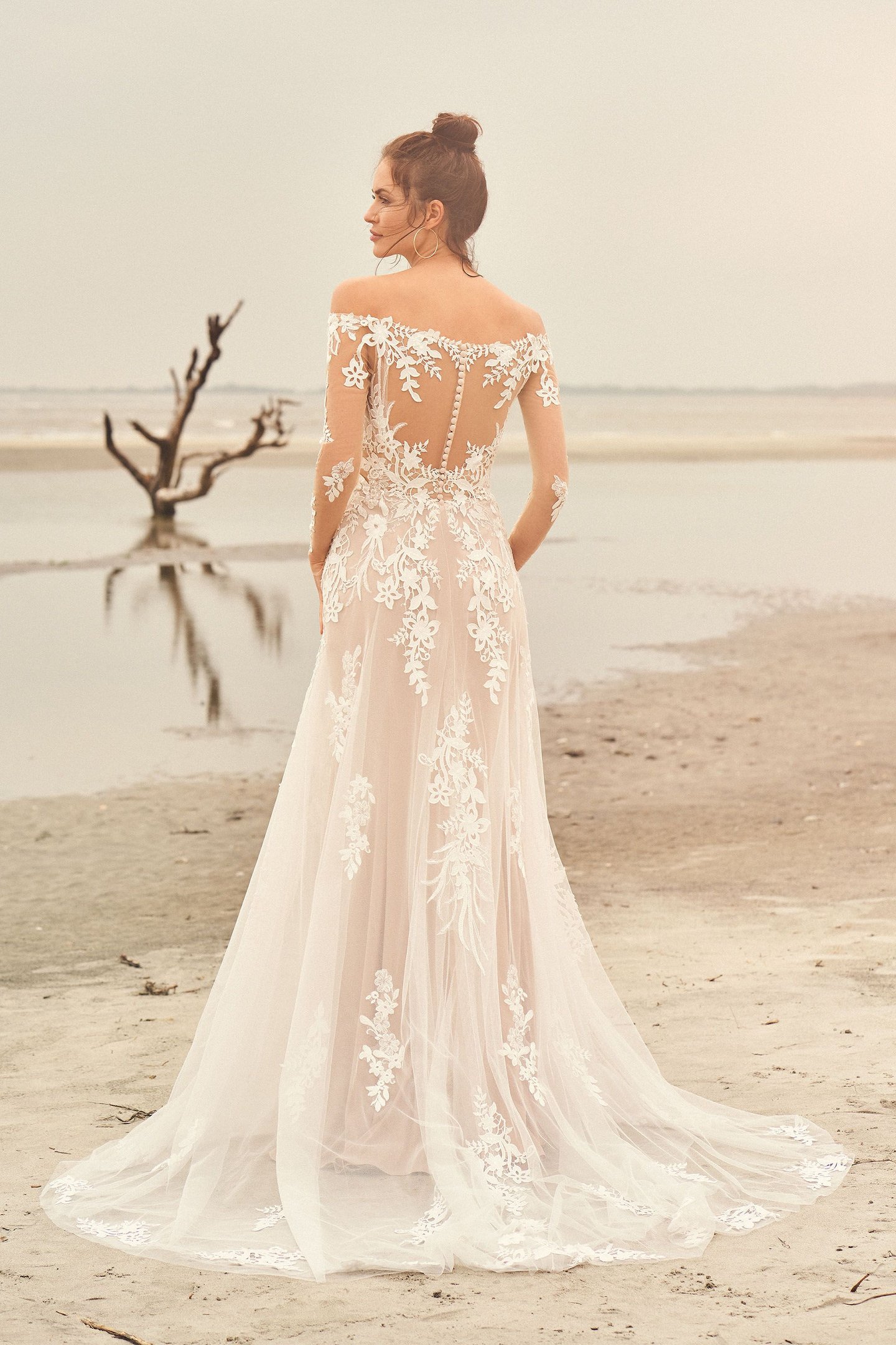Lillian West Style 66116 Illusion Off the Shoulder Venice Lace Gown