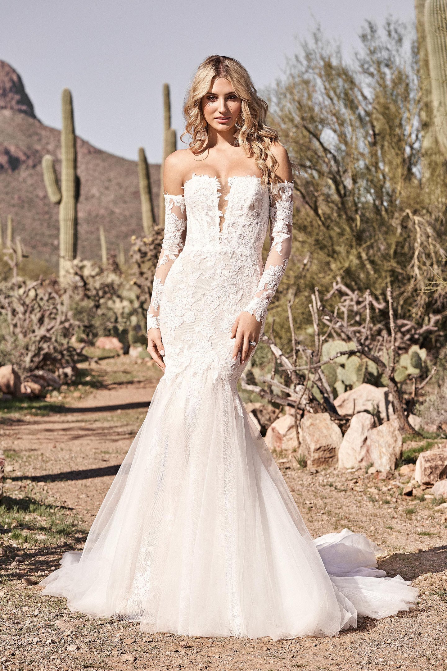 Lillian West Style 66164 Strapless Notch Mermaid Gown with Detachable Long Sleeves