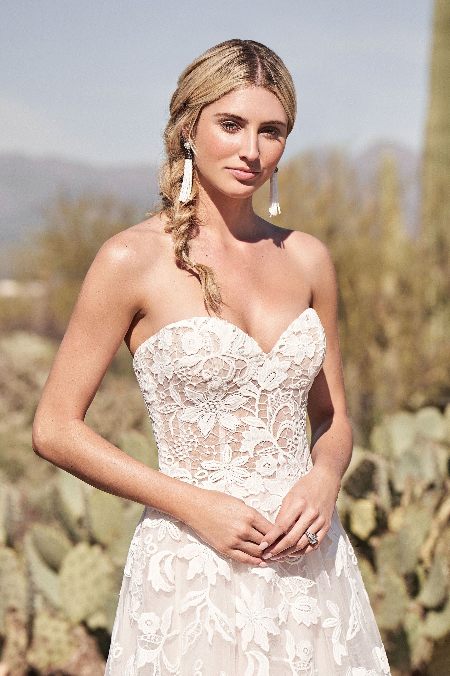 Lillian West Style 66171 Sweetheart Cotton Lace A-Line Dress with Illusion Bodice
