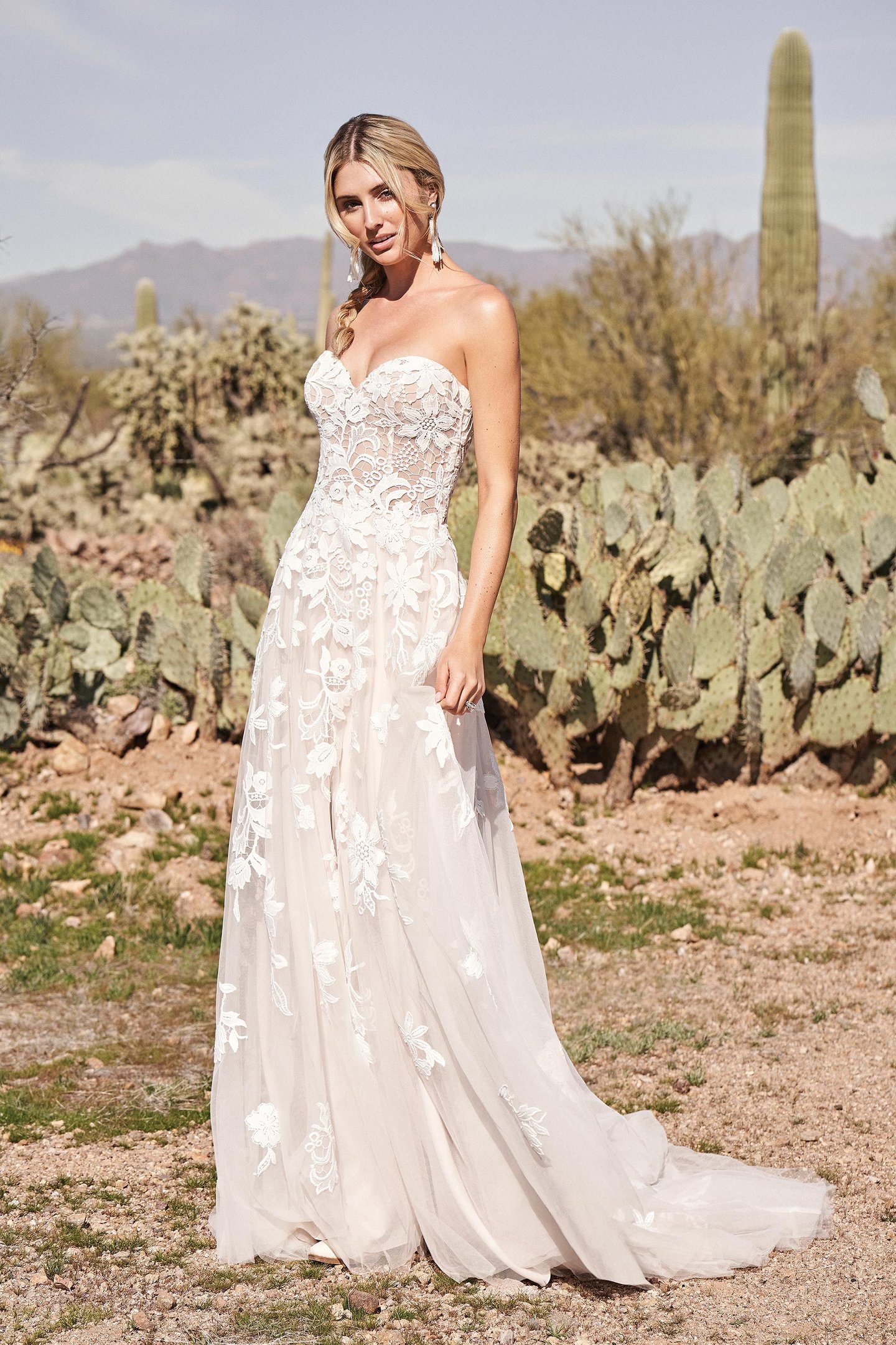 Lillian West Style 66171 Sweetheart Cotton Lace A-Line Dress with Illusion Bodice